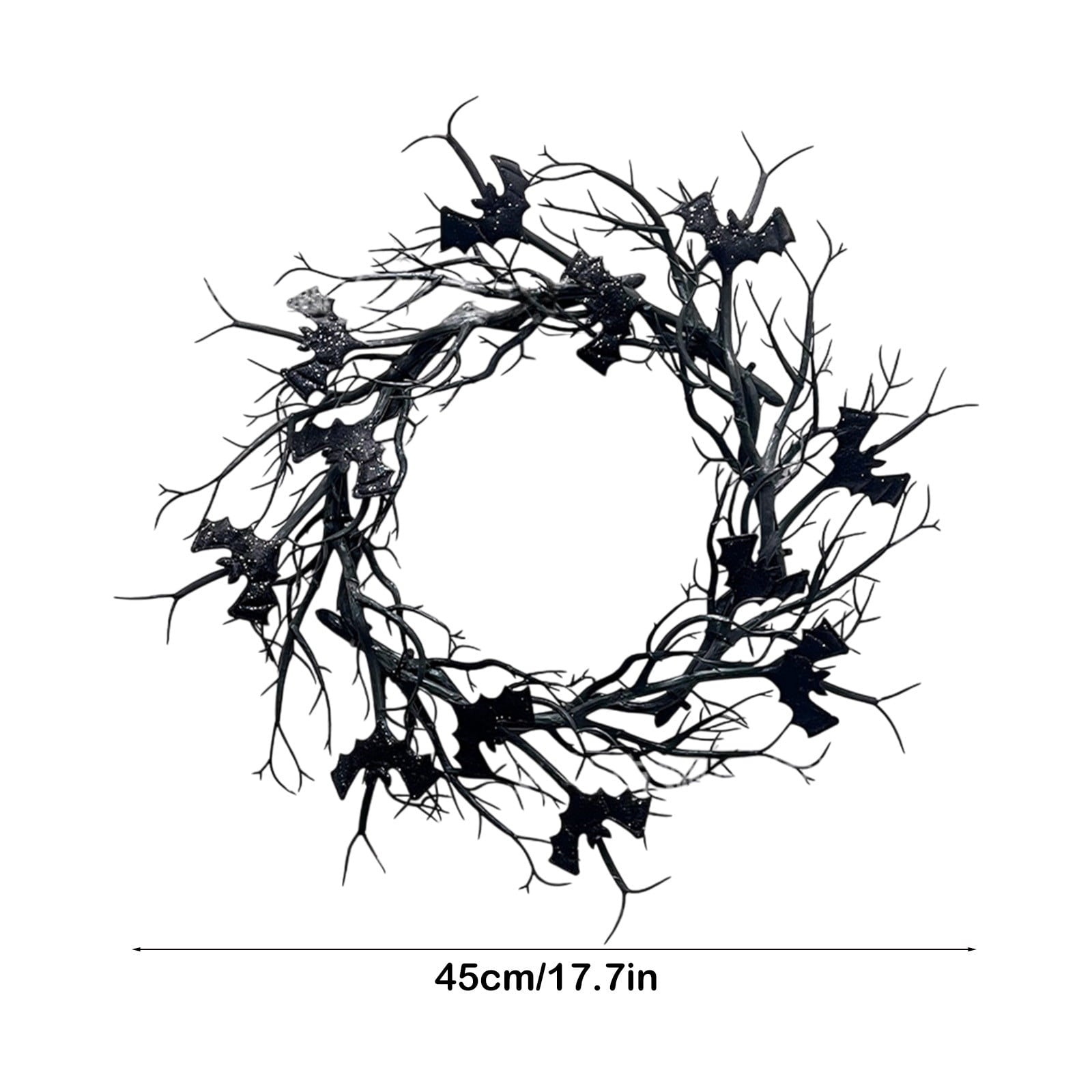 Boovnll Halloween Wreath, 18" Horror & Novelty Handmade Black Twig Glitter Bats Halloween Wreaths for Front Door Fireplace Wall Porch Party Decor, Halloween Decorations