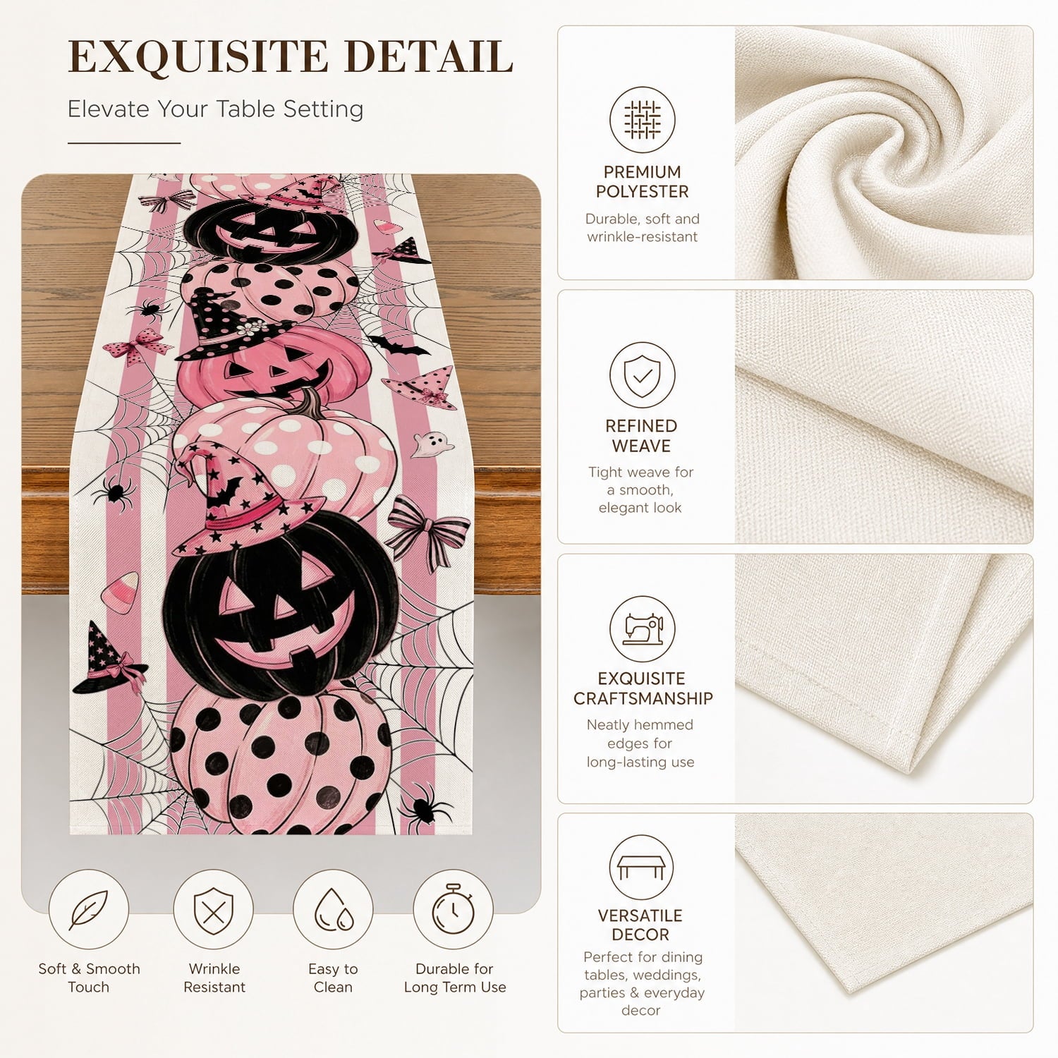 Sm:)e Halloween Table Runner Ghost Pumpkin 13x72 Inch, Halloween Party Kitchen Dining Indoor Outdoor Decorations,Orange