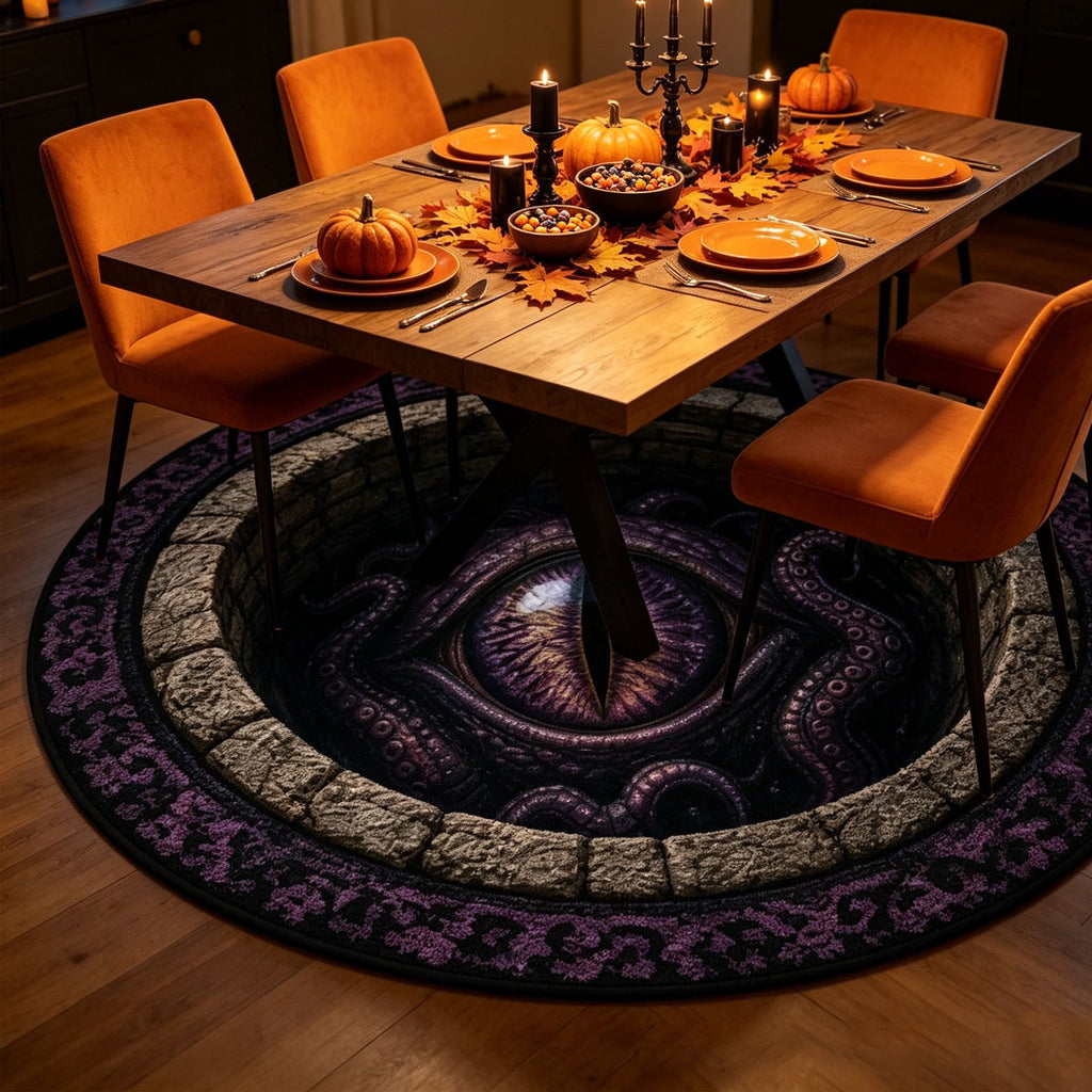 Halloween Round Rug Optical Ghost Pumpkin Mat 15.75in Diameter Polyester Skidproof & Soft for Entryway Bedroom Party by MPOISVA