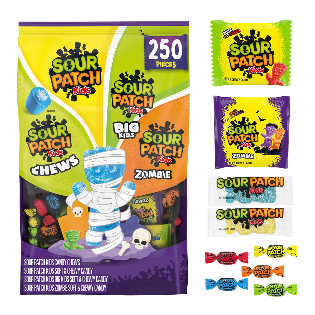 SOUR PATCH KIDS Soft & Chewy Halloween Candy Variety Pack, Bulk Candy, 250 Trick or Treat Bags