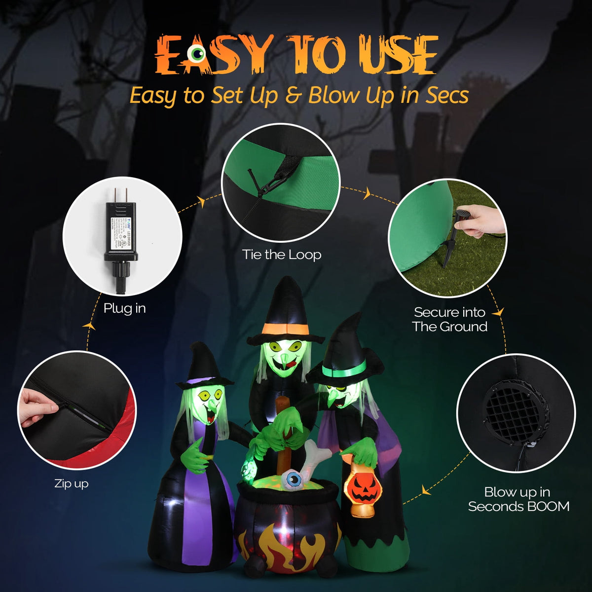 Ktaxon 6' Halloween Inflatables Outdoor Halloween Witches Decoration Blow up Witches