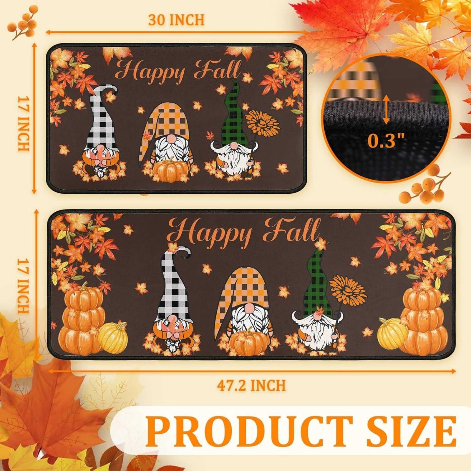 Stijggn Halloween Kitchen Mats for Floor Halloween Rugs Halloween Thanksgiving Decorations Doormat, Welcome Mats for Front Door,Spooky Outdoor Mats for Home Decor Holiday Decorative