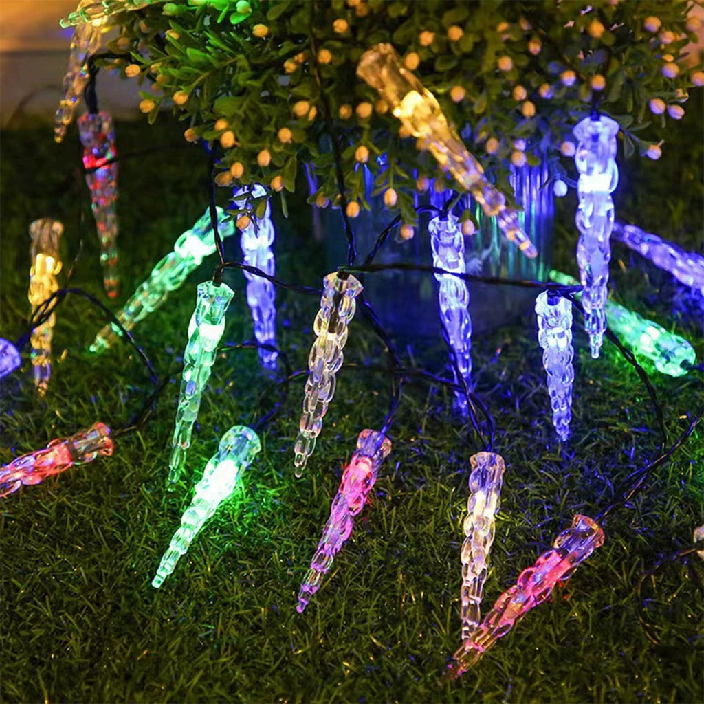 SCNOR Christmas Solar Icicle Lights 21ft 30 LED, Dusk to Dawn Outdoor Indoor Waterproof, Auto On/Off Holiday Decor
