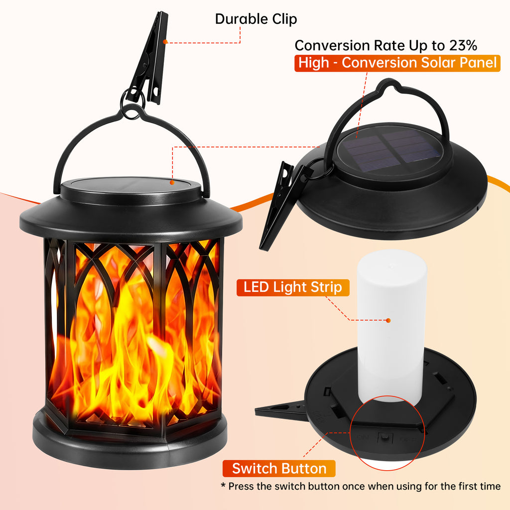 2 Pack Solar Lantern Outdoor Lights, Upgraded Flickering Flame Solar Lanterns Outdoor Waterproof, Hanging Lantern Decorative, Solar Powered Lanterns for Yard, Patio, Path, Tree, Garden Decor