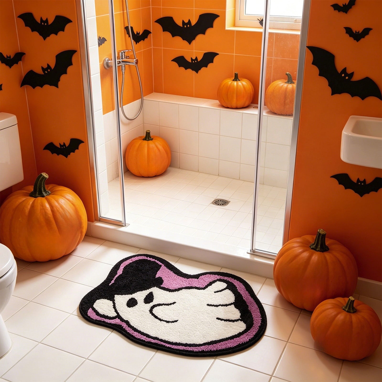 Halloween Doormat Ghost Bath Mat 23.6x15.7in Secure-Grip Absorbent Soft Faux Fur Rug for Bathroom Bedroom Living Room Decor by OVFUIZ