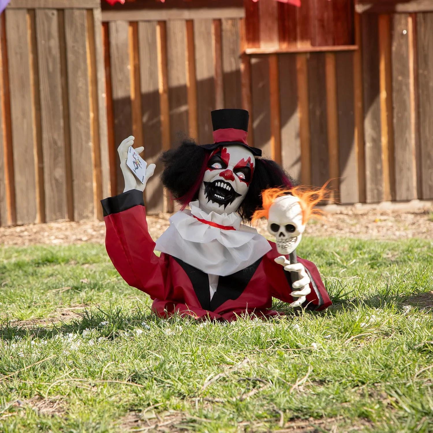 19 1/2" Groundbreaker Black, Red & White Clown Animated Prop Halloween Decoration