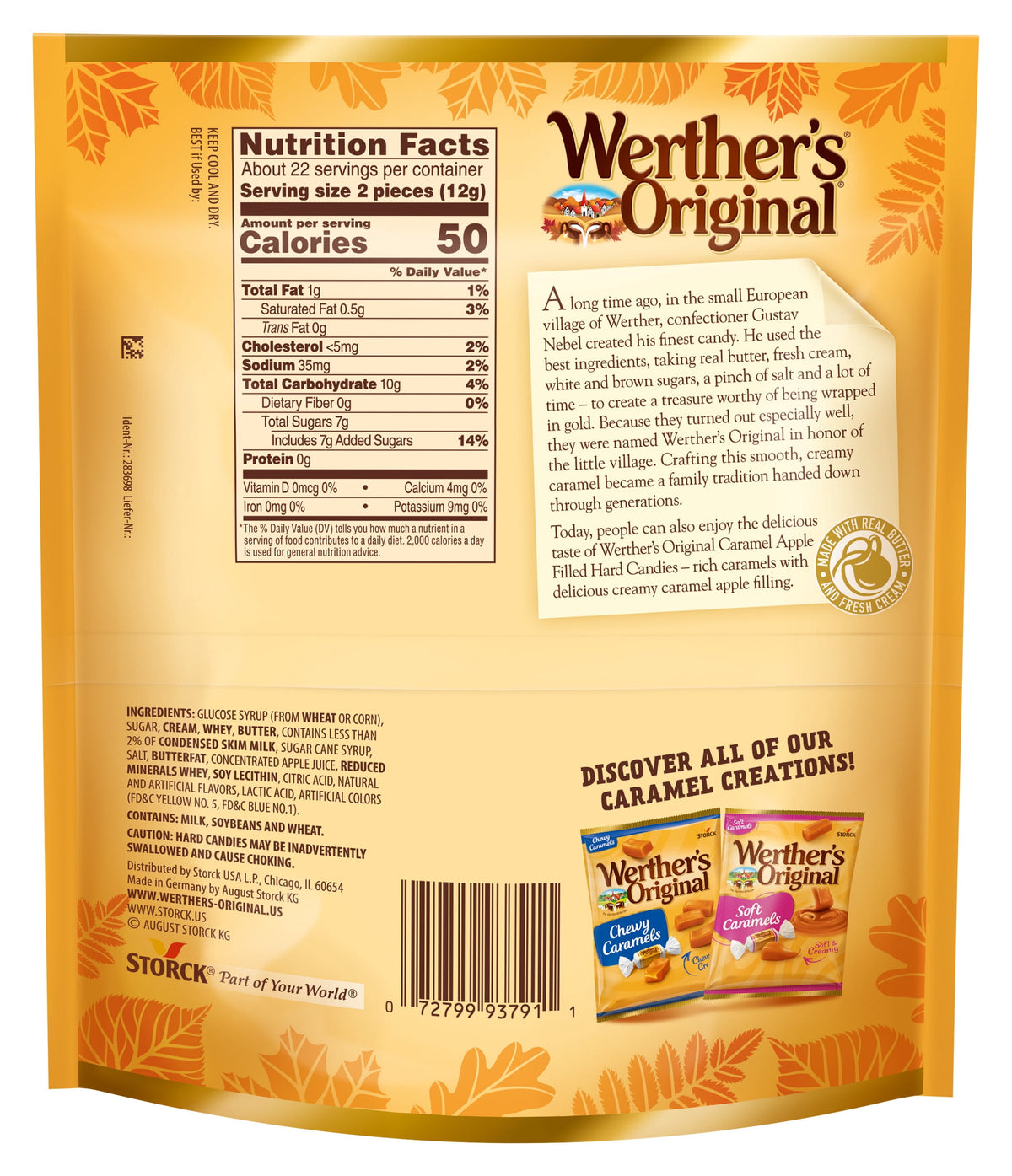 Werther's Original Limited Edition Fall Harvest Caramel Apple Filled Hard Candies, 9.4 oz Bag