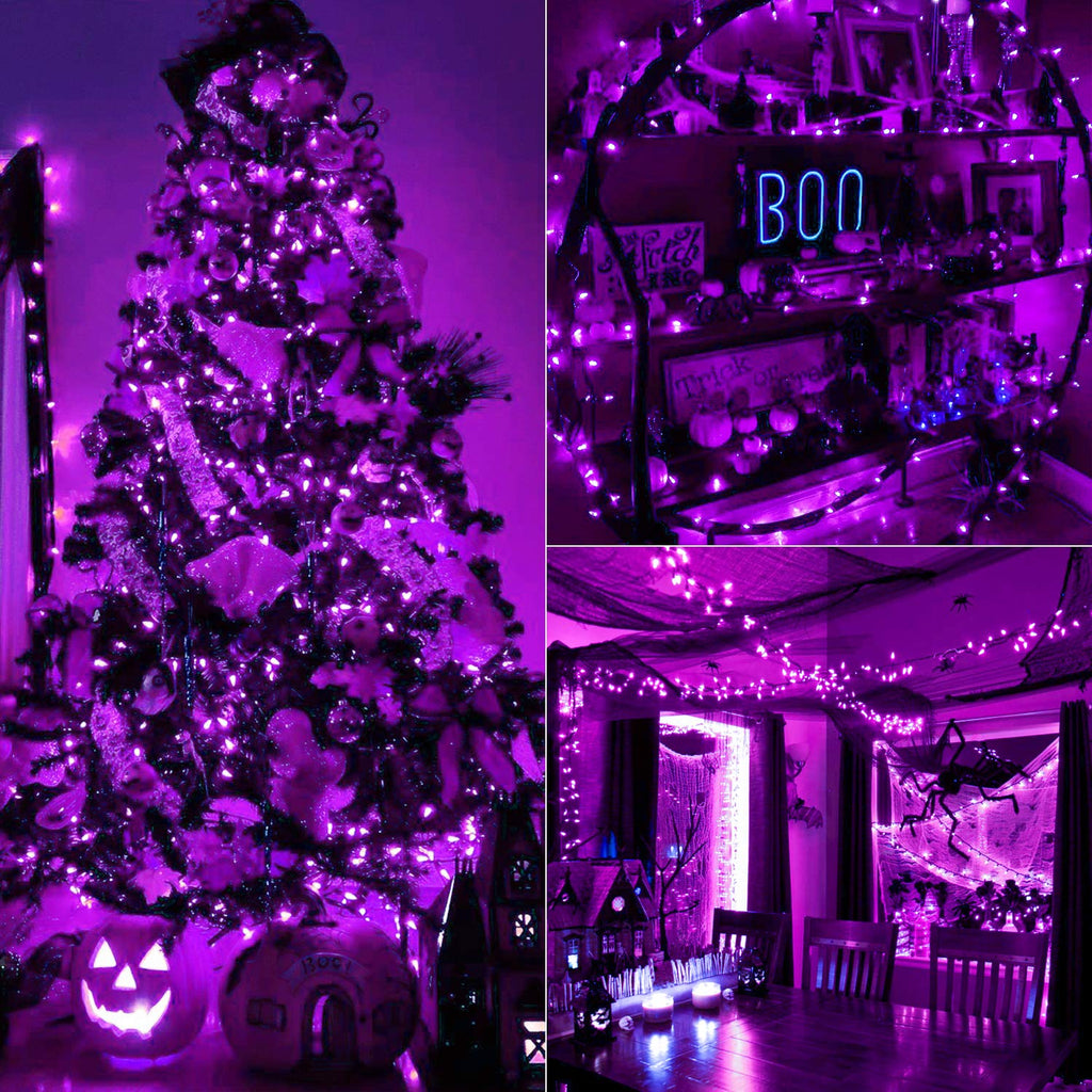 TETOU Halloween Lights, 33ft 100 LED Battery Halloween Lights, 8 Modes String Lights with Timer, Indoor Outdoor Waterproof mini Lights String for Halloween Bedroom Patio Decor - Orange & Purple