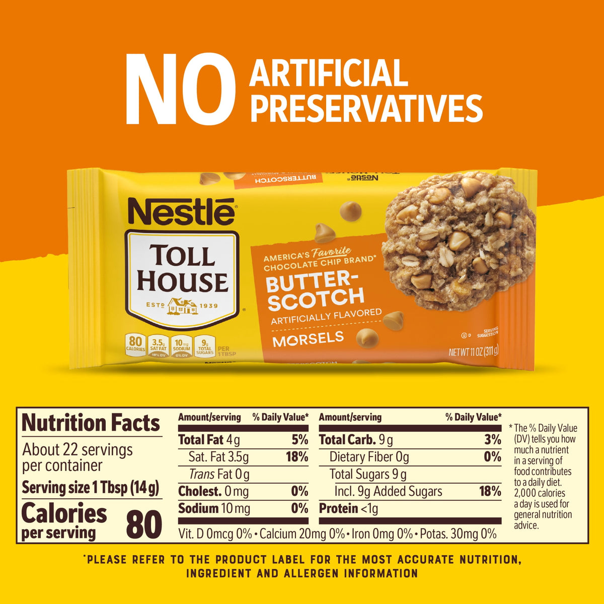 Nestle Toll House Butterscotch Baking Chips, Artificially Flavored, 11 oz Bag