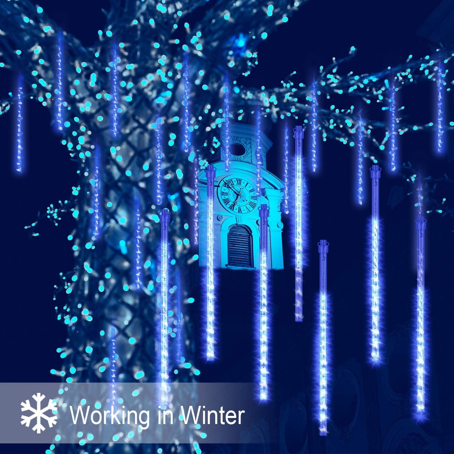 TiokMc Falling Rain Fairy String Lights, 10cm 10 Tube 200 LED Meteor Shower Light, Waterproof Snow Falling Icicle Cascading Lights for Xmas Wedding Party Tree Holiday Decor, White