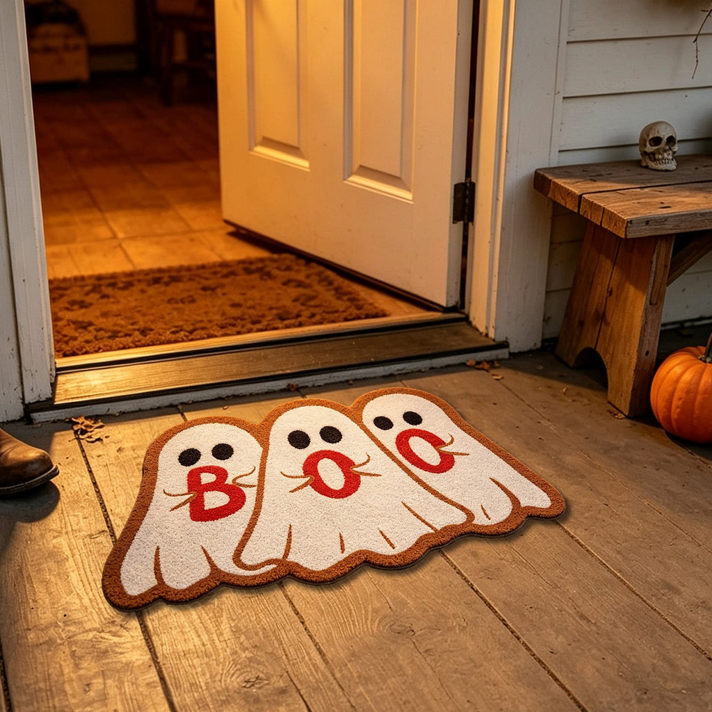 Halloween Doormat Ghost Bath Mat 23.6x15.7in Secure-Grip Absorbent Soft Faux Fur Rug for Bathroom Bedroom Living Room Decor by OVFUIZ