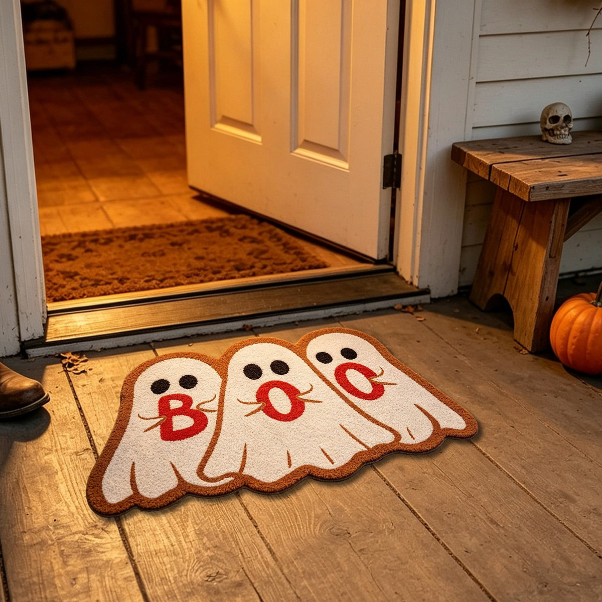 Halloween Doormat Ghost Bath Mat 23.6x15.7in Secure-Grip Absorbent Soft Faux Fur Rug for Bathroom Bedroom Living Room Decor by OVFUIZ