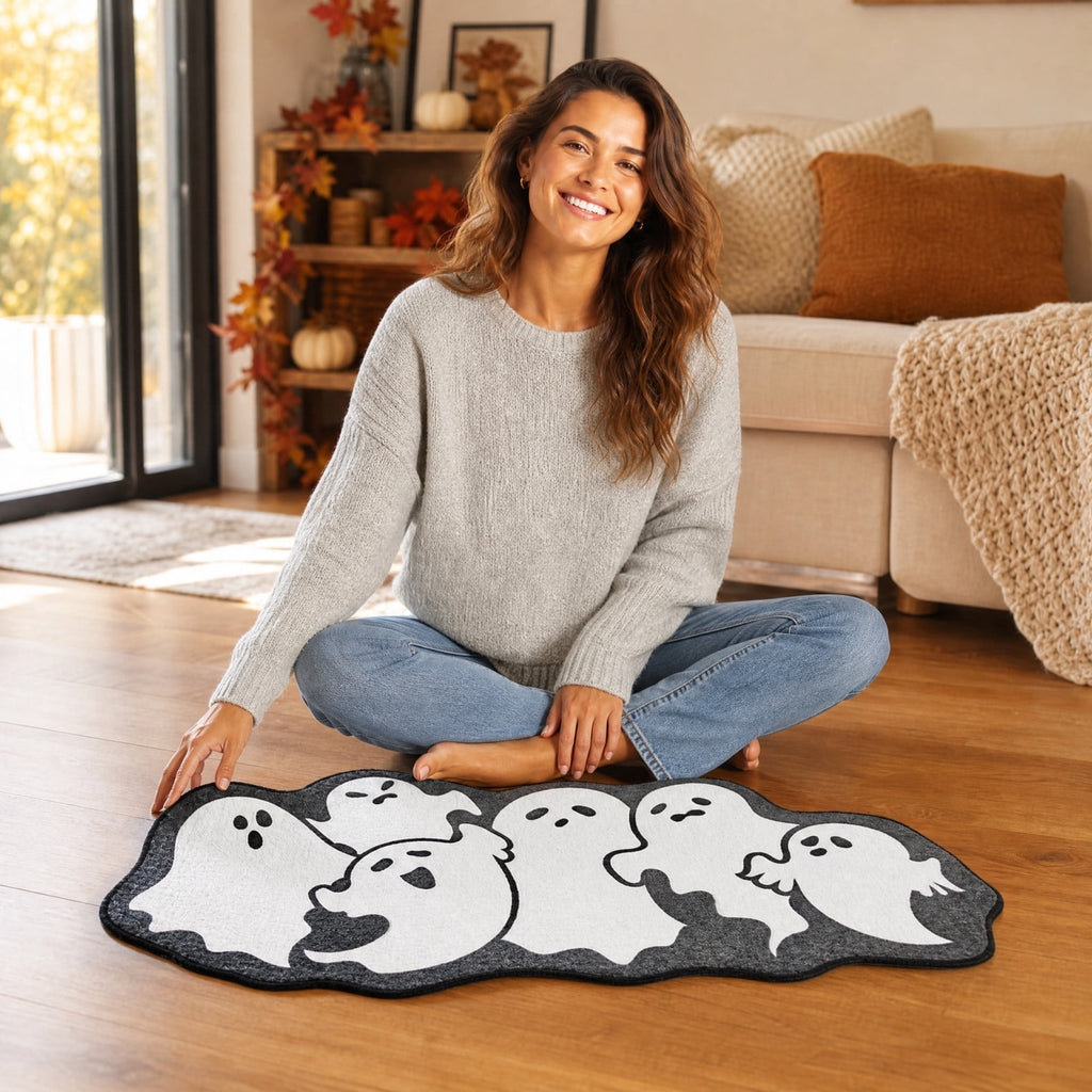 Halloween Ghost Door Mat, Cute Welcome Mat for Front Door Porch Entryway Haunted Outdoor Decor Spooky Decorative Entrance Doormat Non Slip Halloween Rug, 16" x 24"