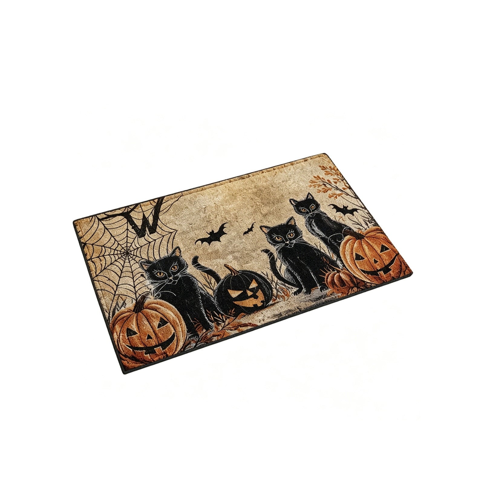 Halloween Black Cat Doormat, 23.6x15.7 Inch Spooky Pumpkin Floor Rug, Non-Slip Seasonal Entryway Mat for Front Door Porch & Indoor Decor