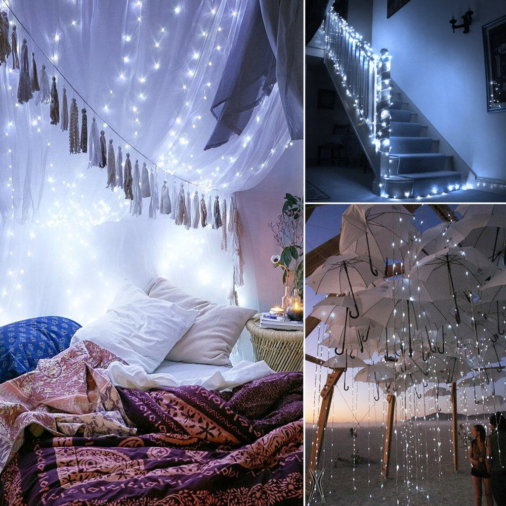 GLUAAE Solar String Lights Outdoor, 33Feet 100 LED Copper Wire Lights, 8 Modes Solar Powered Fairy Lights, Waterproof Solar Decoration Lights for Garden Yard Party Wedding Christmas(White)-2Pack