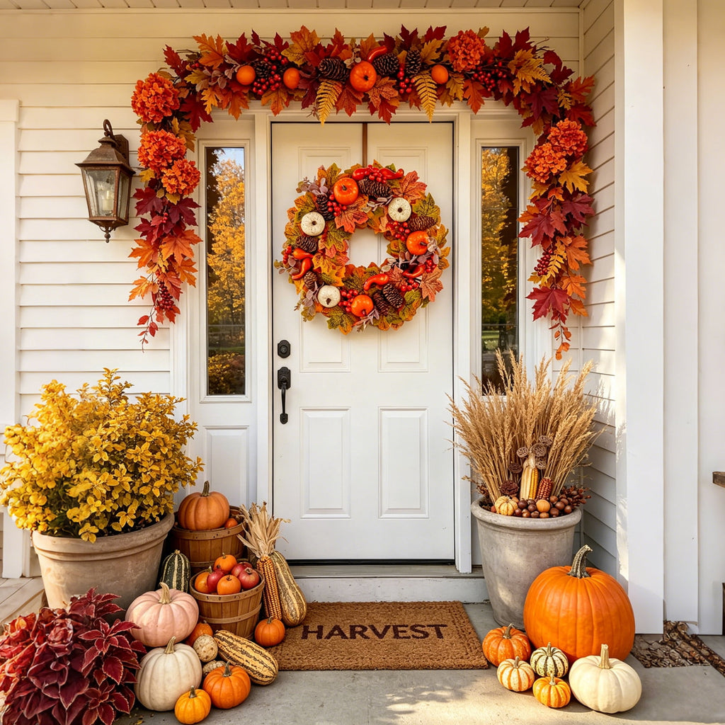 AGCAN Halloween Wreaths for Front Door, 17 Inch Pre-Lit Halloween Wreaths with Bats & Deadwood, Halloween Decorations for Door,Porch,Window,Indoor and Outdoor Decor