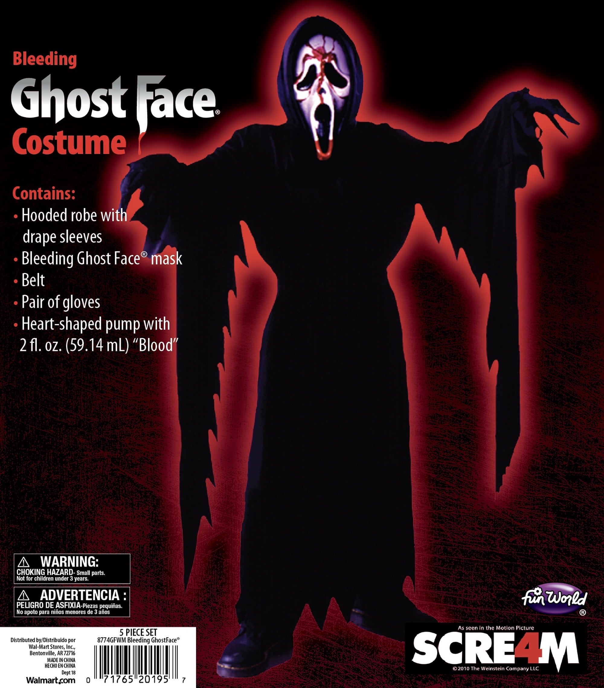 Officially Licensed Bleeding Ghost Face Halloween Costume for Children, Boys Size L (10/12), by Fun World