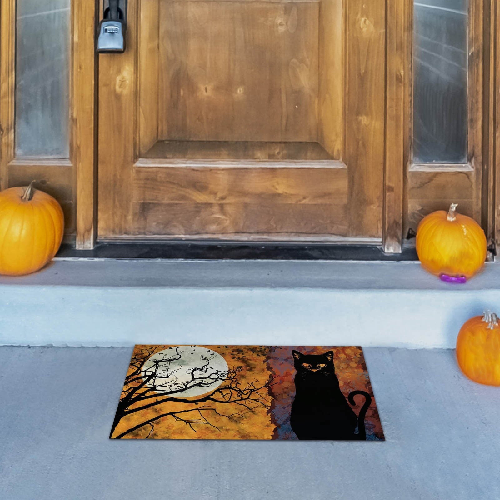 Wovilon Halloween Area Rug Doormat, Black Castle Front Door Mat Non Slip Rubber Backing, Happy Halloween Orange Indoor Outdoor Entrance Mats, Halloween Home Decor Outdoor Rug, 16 X 24 Inches