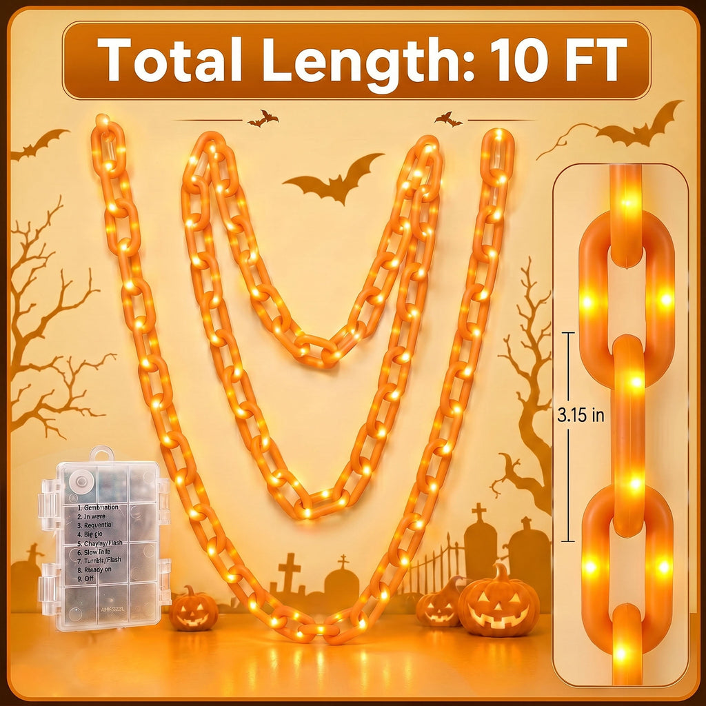 DAYBETTER 10FT Halloween Chain Lights, 8 Modes, Purple Lighted Props Chains, Waterproof for Outdoor Party, Creepy Cosplay, Spooky Ornaments