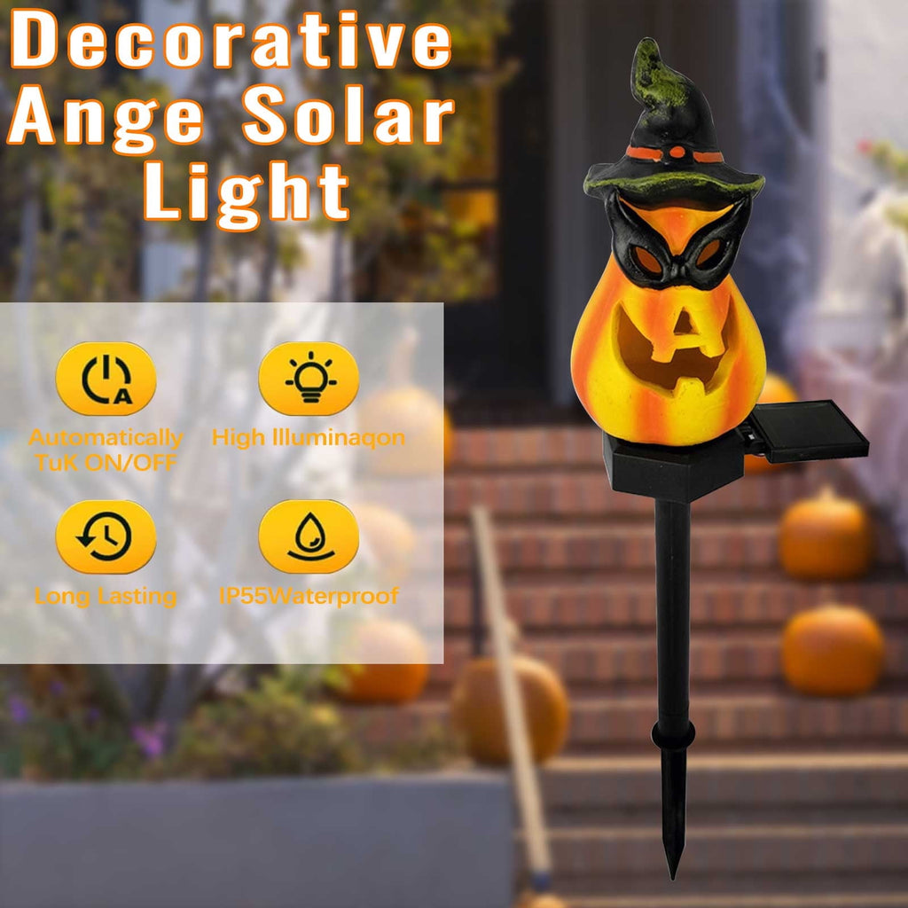 Btomtd Solar Lantern Light Outdoor Halloween Decor Resin Craft Pumpkin Ground Insertion Lamp for Garden Ghost Festival Solar LED Garden Light, C