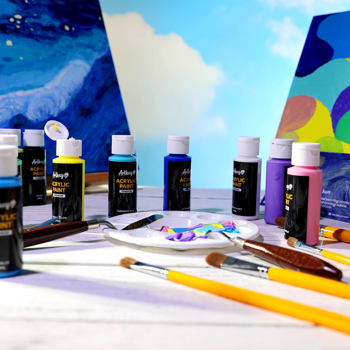 Artkey Acrylic Craft Paint Set, Festival, 24 Colors (2-Ounce)
