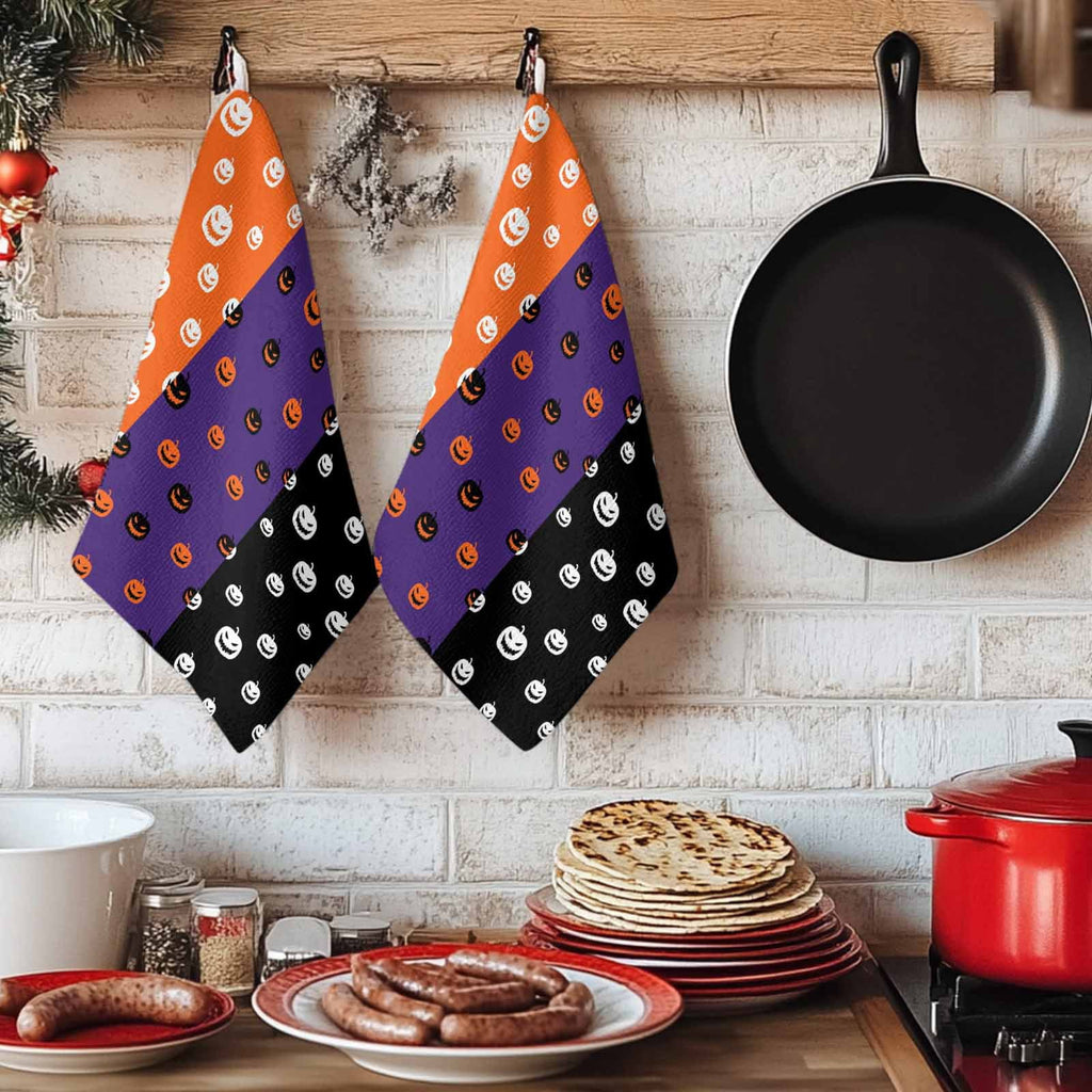 Dish Towels, Halloween Absorbent Kitchen Towels 1 PC, Haunted Pumpkins Pattern Microfiber Hand Towels Dish Cloths Tea Towels for Home&nbsp; Bathroom,18X28-Inch, Orange Purple Black