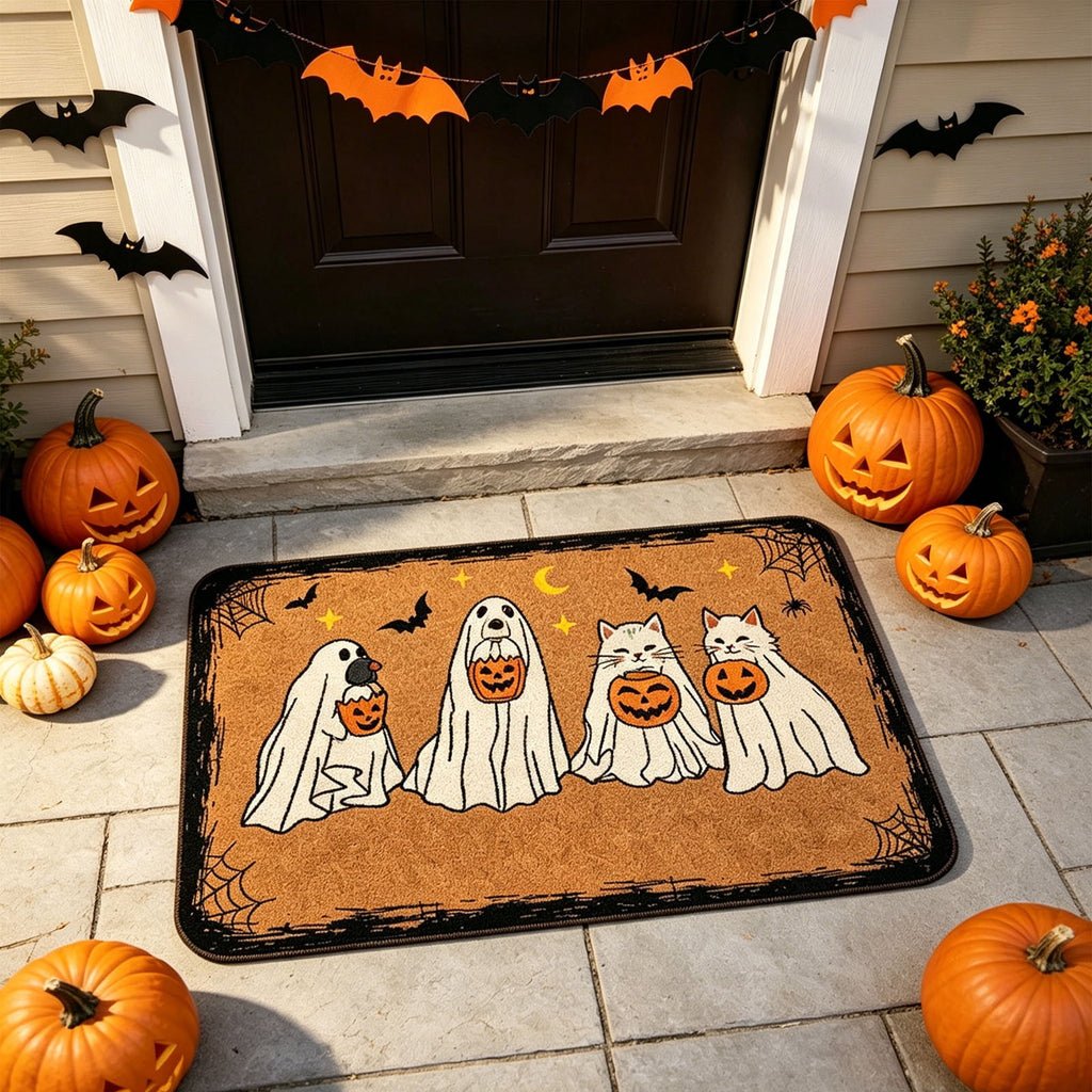 Halloween Celebration Doormat 16x24 Inch, Spooky Ghost Entrance Mat for Front Porch Indoor Outdoor, B