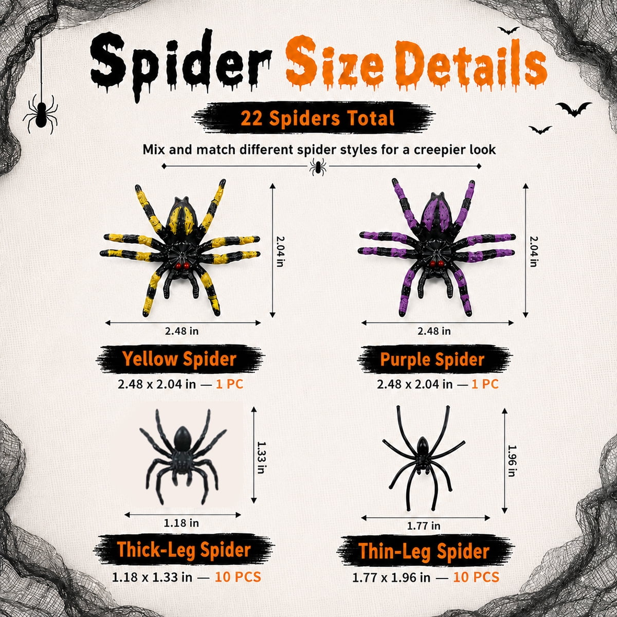 Halloween Creepy Cloth Halloween Gauz Scary Decoration with Bats Spiders Fabric Hanging Spooky Stuff for Indoor Outdoor Home Wall Haunted House Party Supplies 88Pcs Set 1