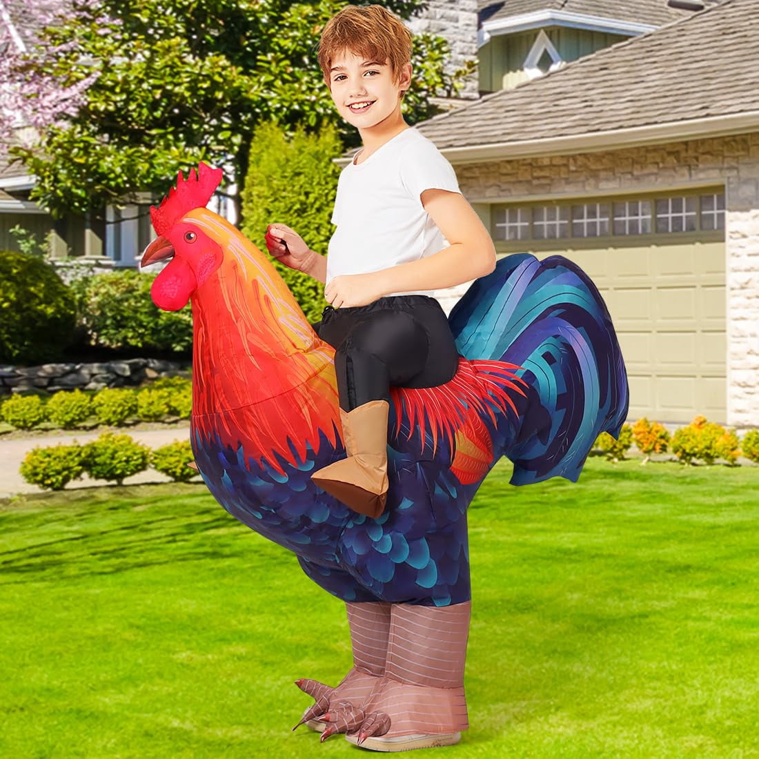 COMIN Inflatable Chicken Costume Kids Blow up Rooster Suit Funny Cosplay Halloween Costume for Unisex Boys Girls Party