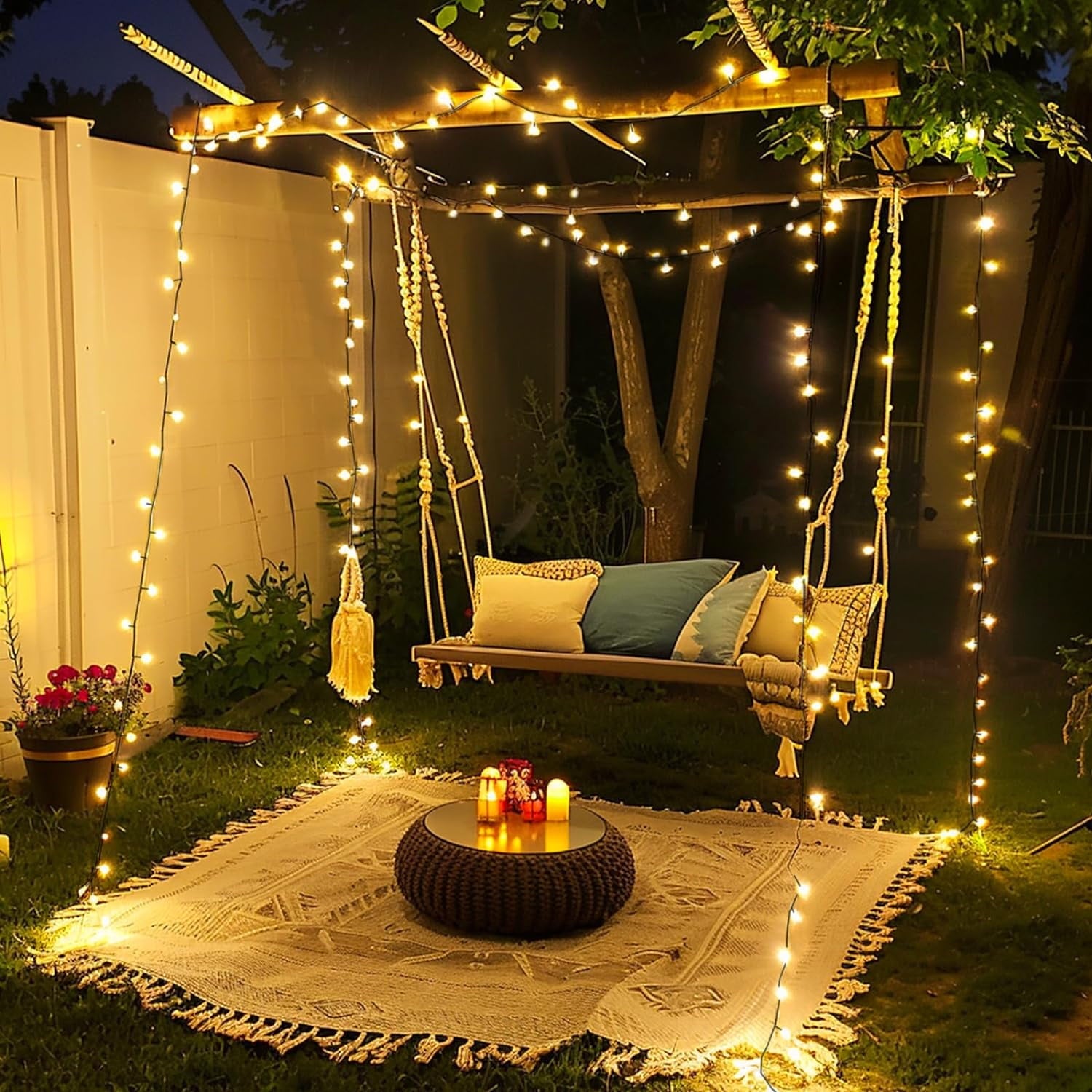 JMEXSUSS 2 Pack Solar String Lights Outdoor, 100 LED 42.7ft White Solar Lights Outdoor Waterproof, 8 Modes Green Wire Solar Christmas Lights for Garden, Wedding, Party, Christmas Tree Decoration