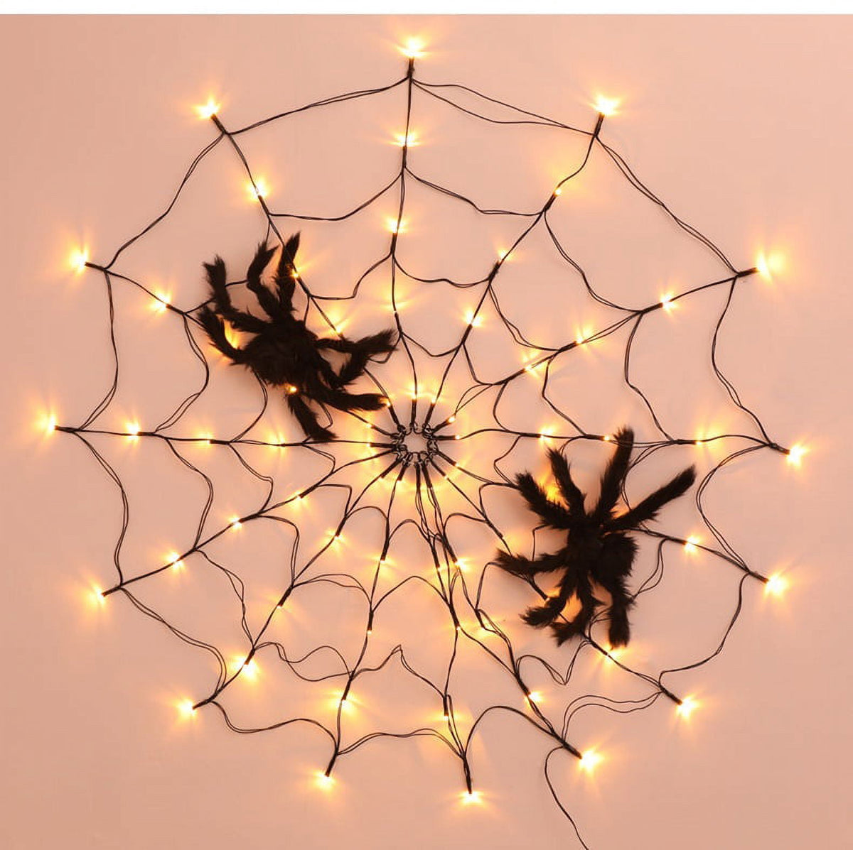 70Led 3.28FT Giant Spider Web Lights with Hairy Spider and Cobweb for Lighted Halloween Decorations Outdoor Halloween Window Decorations Wall Garden Patio Yard Decor