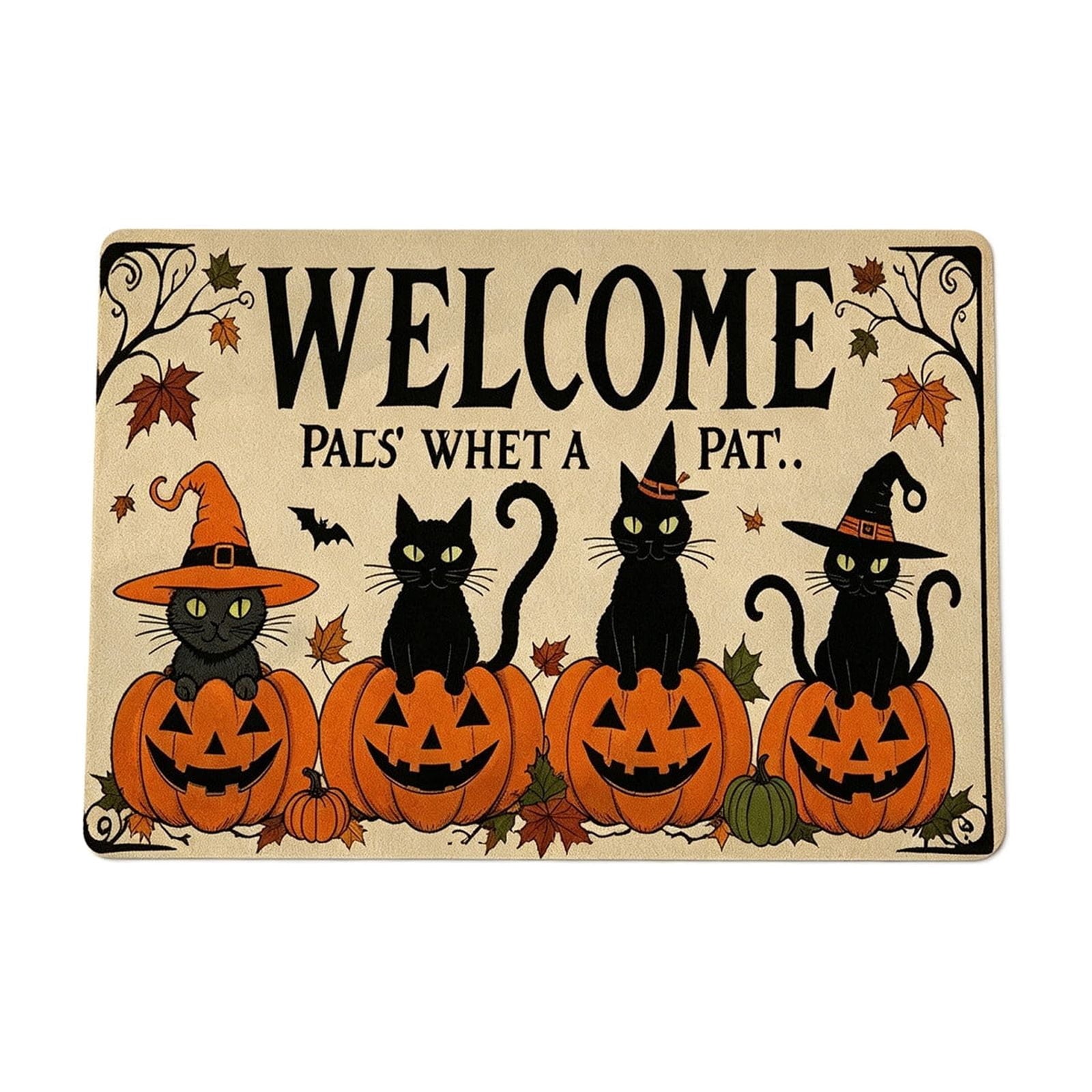 Halloween Black Cat Doormat, 23.6x15.7 Inch Spooky Pumpkin Floor Rug, Non-Slip Seasonal Entryway Mat for Front Door Porch & Indoor Decor