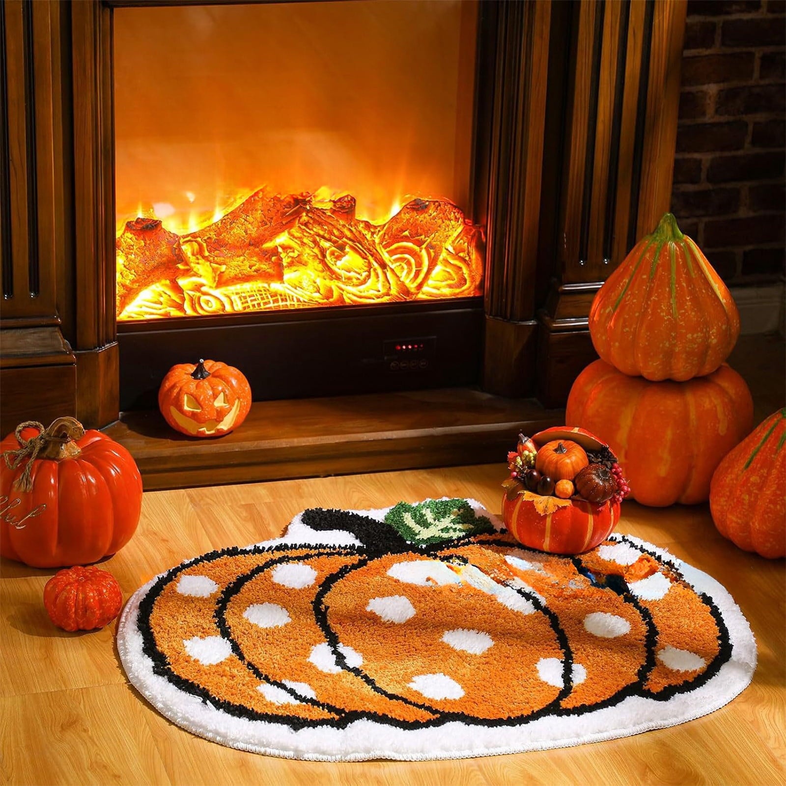 Fall Area Rug Maple Leaf Pumpkin Imitation Wool Mat 27.56x27.56in Polyester Skidproof & Soft for Living Room Bedroom Entryway Fall Doormat by MPOISVA