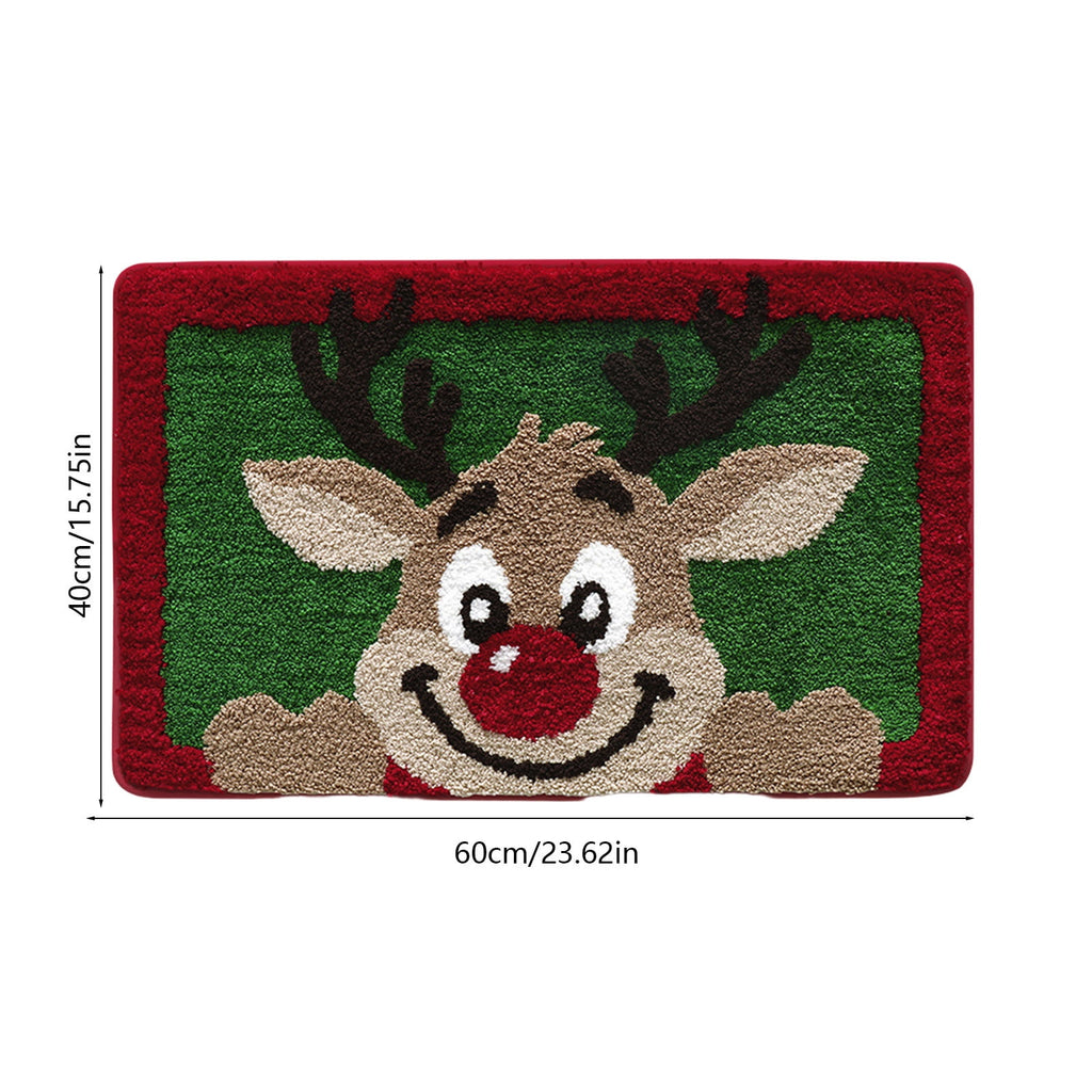 Mats Savings YZEGDCH Christmas Reindeer Rugs- Green Rugs for Living Room Christmas Doormat Indoor Outdoor Entrance Floor Rug Non Slip Winter Christmas Decor Rubber Welcome Mats