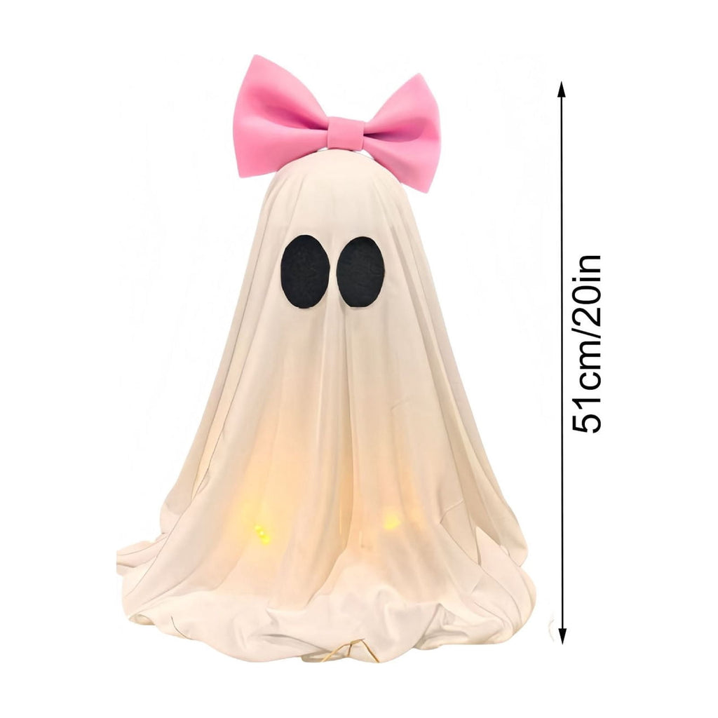 Pink Halloween Decor Ghost Candy Bowl Figurine with Bow and Scalloped Holder for Indoor Tabletop Decor and Party Favor Display