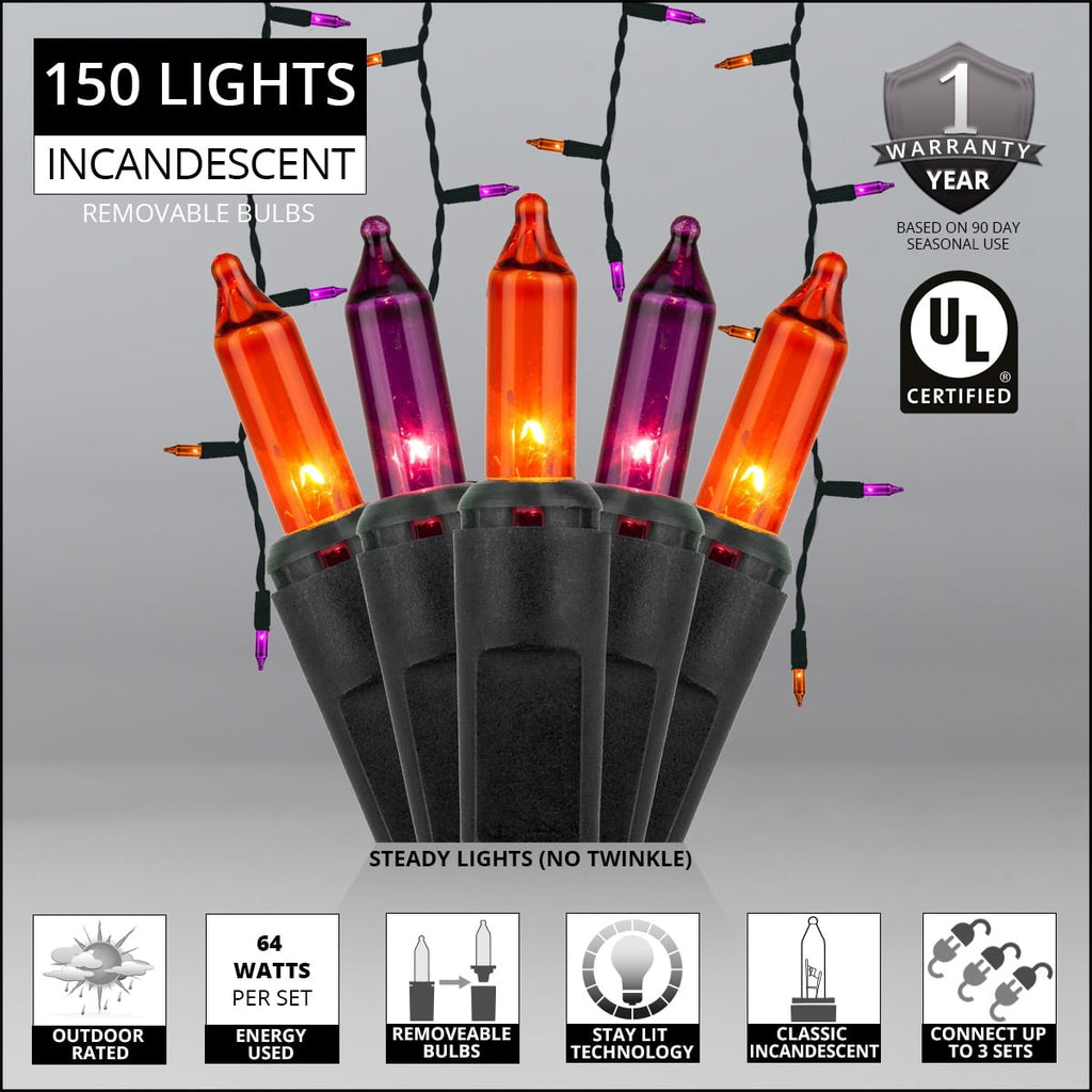 Kringle Traditions Halloween Purple Orange Outdoor Mini Icicle Light 150 Lights