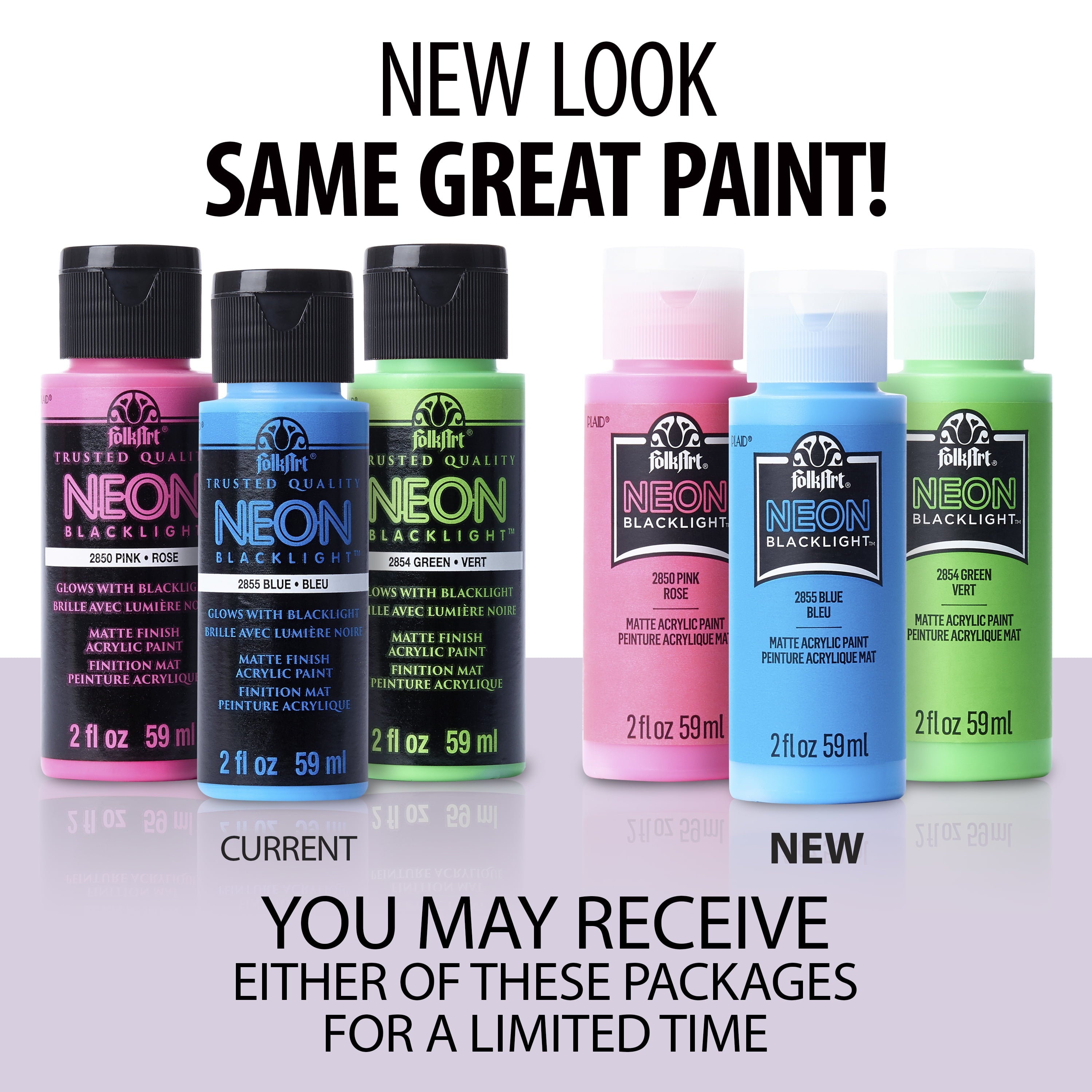 FolkArt Neon Blacklight Acrylic Craft Paint, Matte Finish, Pink, 2 fl oz