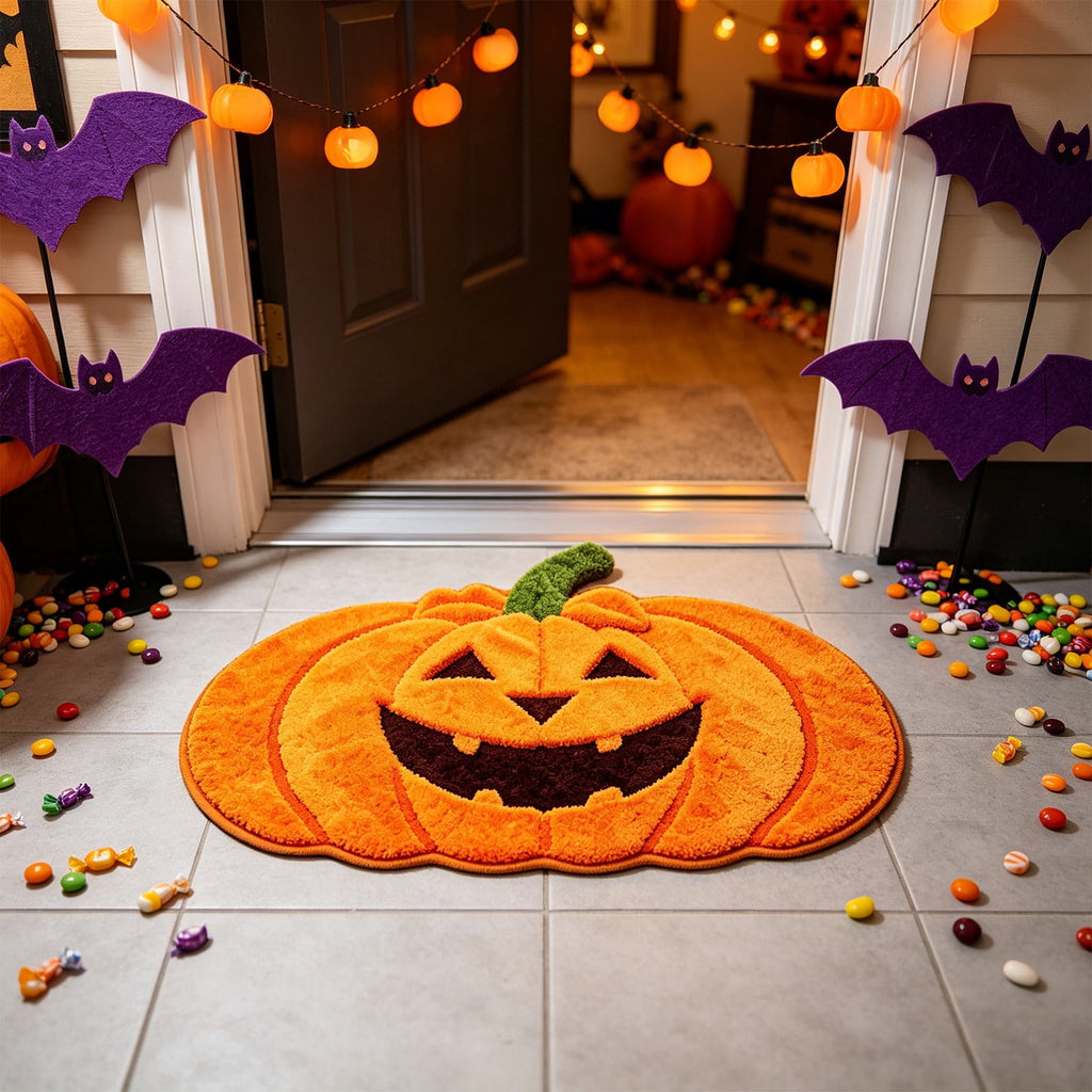 BZPIZ Halloween Cute Pumpkin Door Mat for Front Door, Doormat Outside Entrance, Halloween Decor for Porch and Entryway, Indoor & Outdoor Use Orange