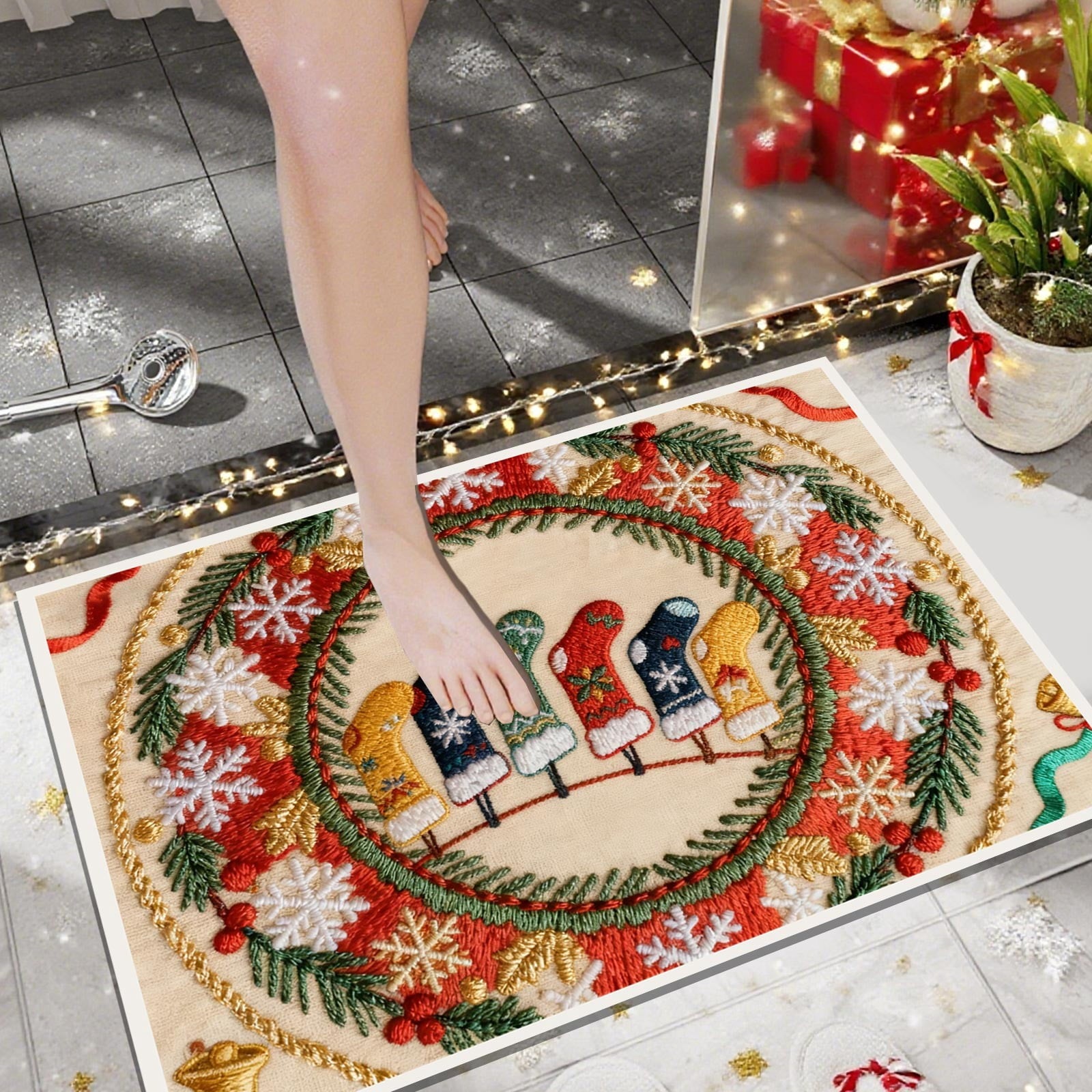Tupukom Gifts Under 5 Dollars Christmas Doormat With Non Slip Indoor Christmas Welcome Mat with Absorbent & Dirt-Trapping, Outdoor Christmas Tree Door Mat Front Porch Decor 16" x 24" Inch