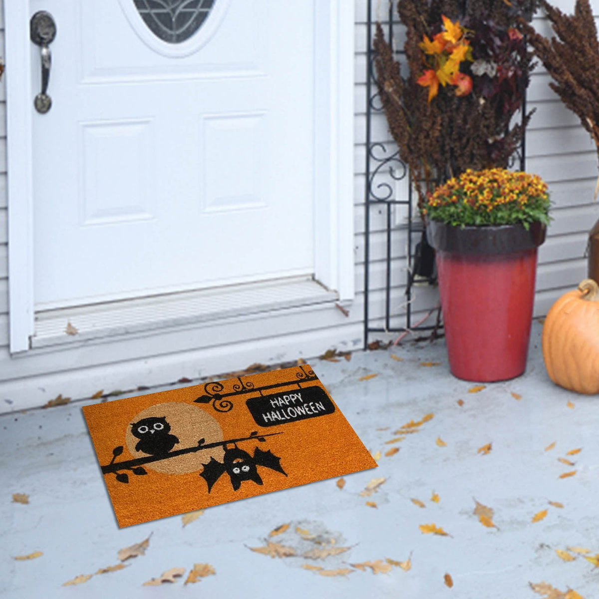 Wovilon Halloween Area Rug Doormat, Black Castle Front Door Mat Non Slip Rubber Backing, Happy Halloween Orange Indoor Outdoor Entrance Mats, Halloween Home Decor Outdoor Rug, 16 X 24 Inches