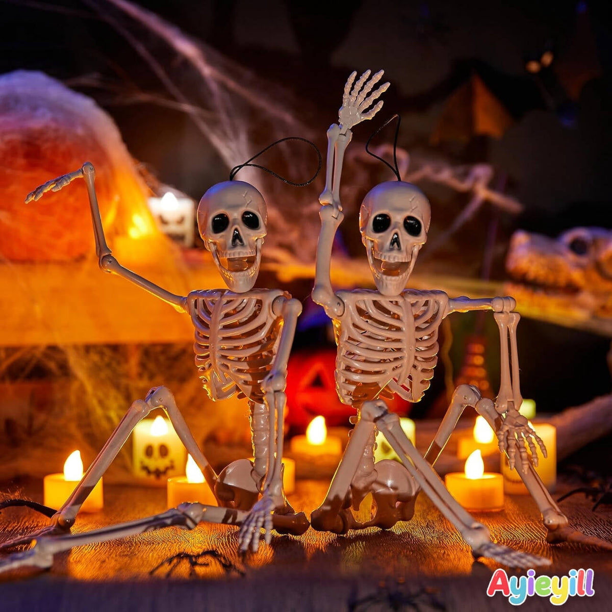 Ayieyill 2pcs Skeleton and Dog Skeleton Halloween Decorations Posable Skeletons Halloween Decorations Indoor Outdoor