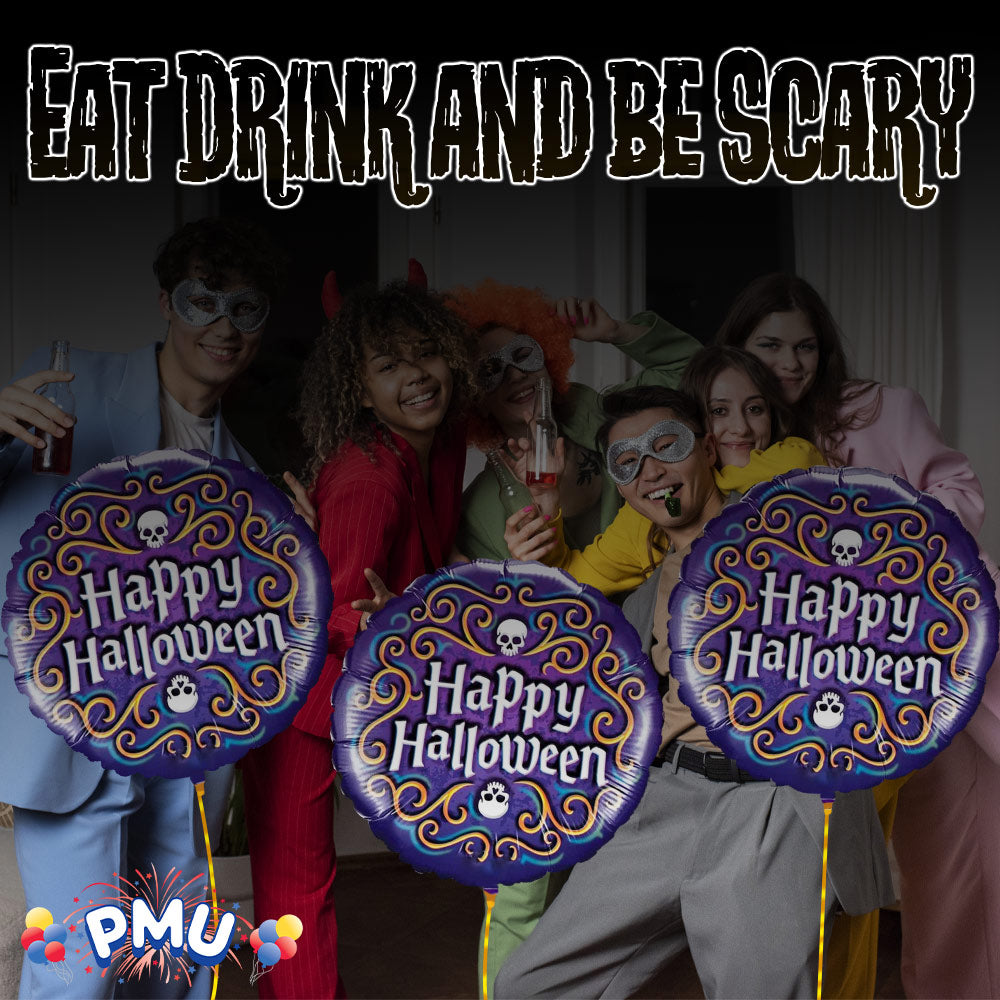 PMU Halloween Party Decoration "Happy Halloween" Jack Faces Aglow 18 Inch Mylar-Foil Balloon (1pkg) Pkg/1