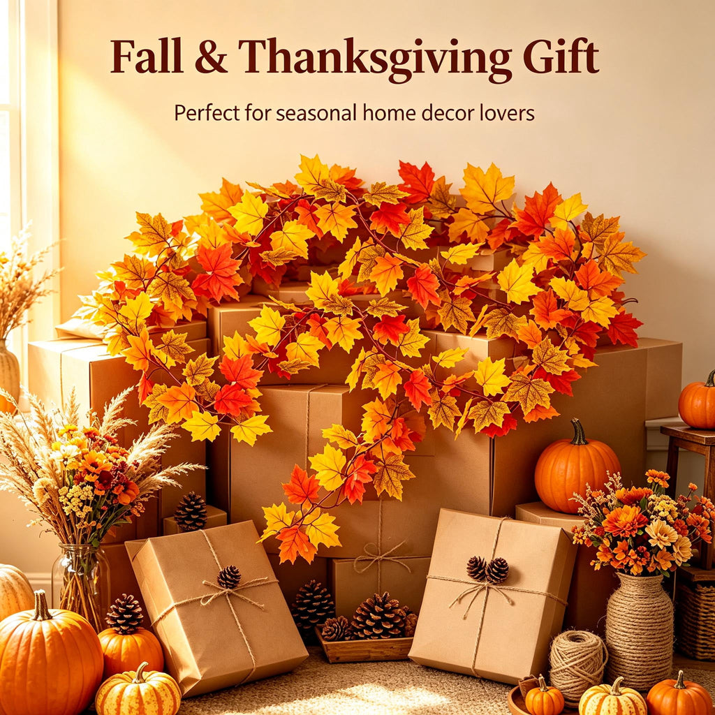 WKSCLPAI Halloween Maple Leaf Garland, Fall Vine Wreaths for Autumn Festivities Decor,Seasonal Garlands for Home,Halloween & Fall Decorations