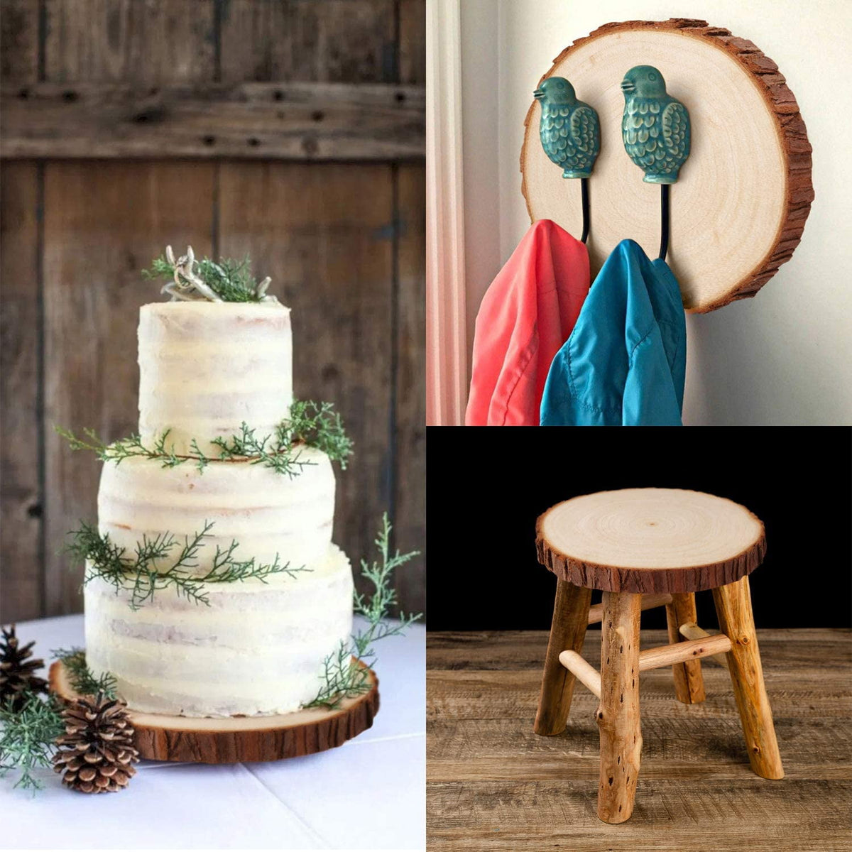 Fuyit Wood Slices 6 Pcs 6-6.3 inches Unfinished Natural Tree Slice Wooden Circle with Bark Log Discs for DIY Arts and Craft Wedding Christmas Ornaments