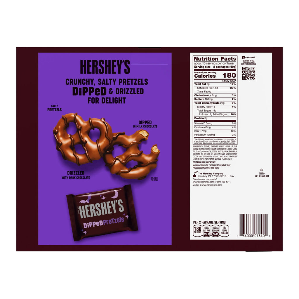 Hershey's Milk and Dark Chocolate Covered, Halloween Dipped Pretzels Box, 14.1 oz (20 Packs)