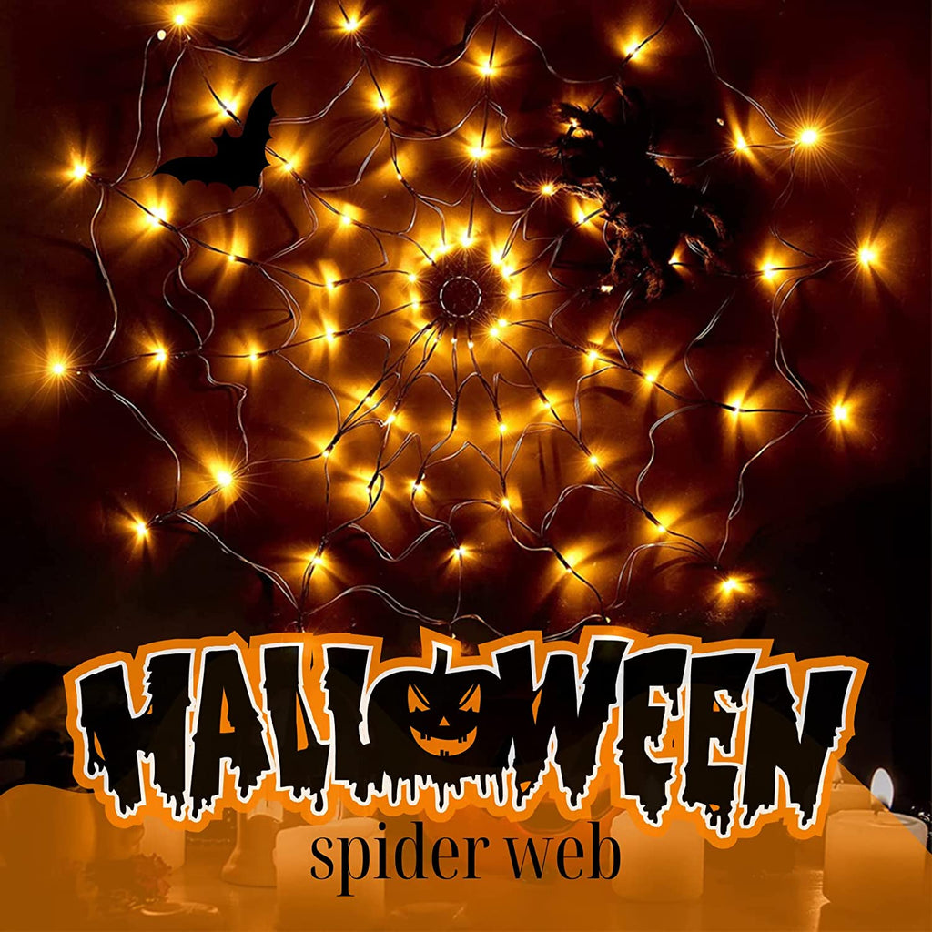 PMMIPNW Halloween Light Spider Web Lights 70 LED, Halloween String Lights Battery Operated with 8 Modes, Retro Haunted for Bedroom, Bar, Haunted House, Wall Halloween Decoration, Purple