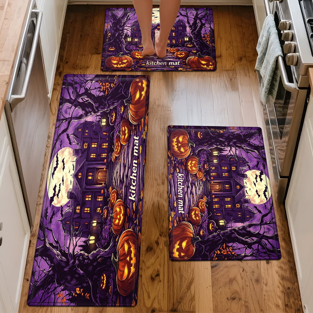 CCTFS Halloween Pumpkin Bat Candy 1Pc Flannel Mat and Kitchen Rugs,Soft Non-slip,Perfect for Home Bathroom