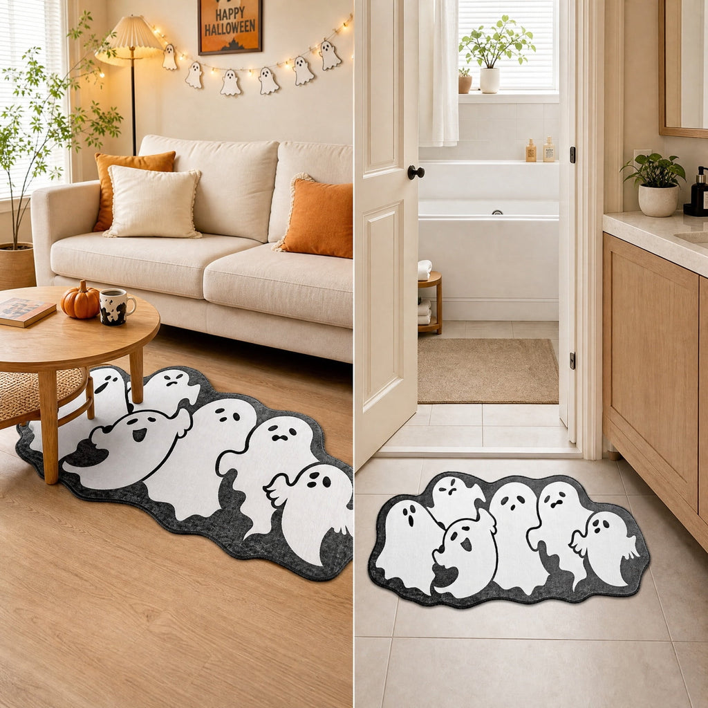 Halloween Ghost Door Mat, Cute Welcome Mat for Front Door Porch Entryway Haunted Outdoor Decor Spooky Decorative Entrance Doormat Non Slip Halloween Rug, 16" x 24"
