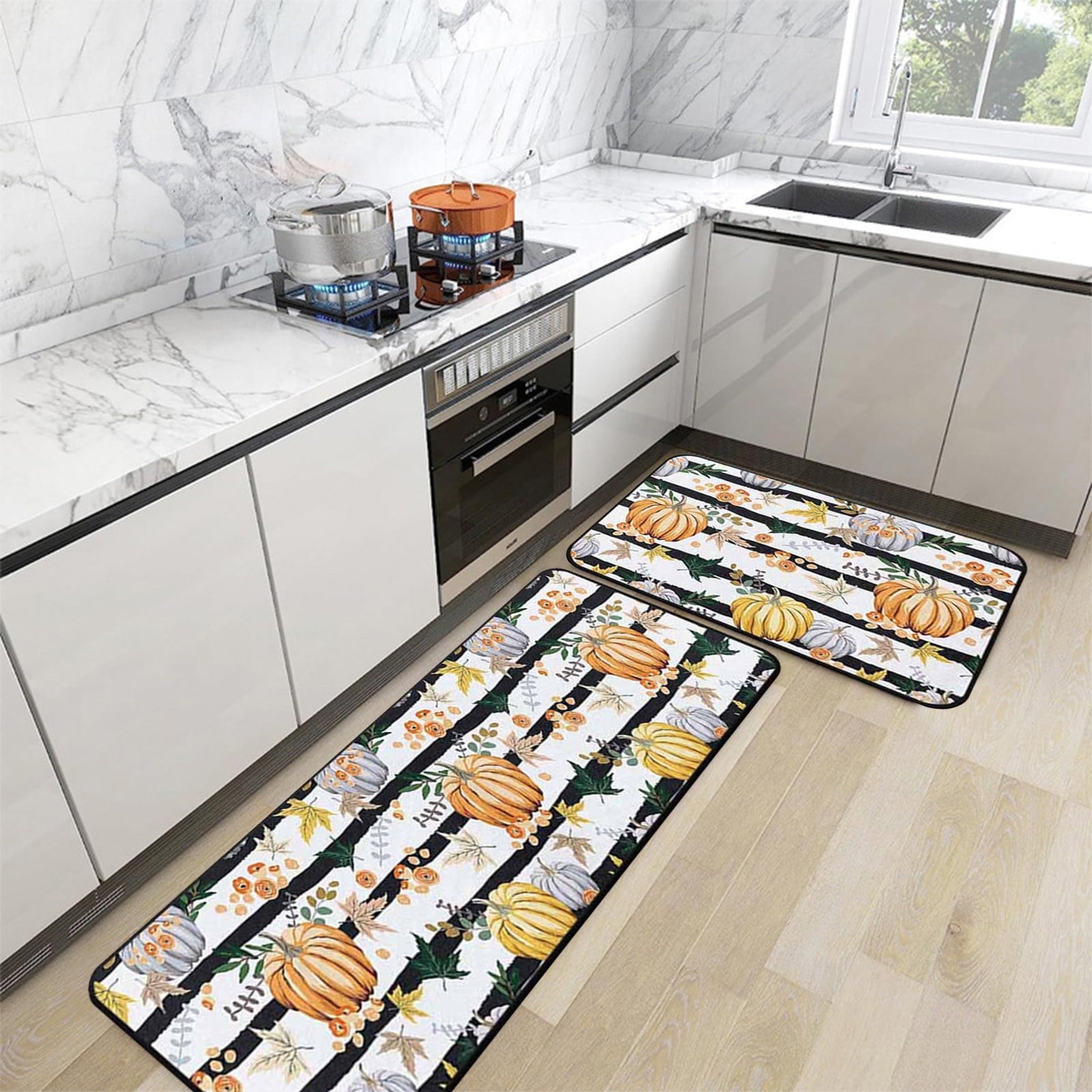 Zhourta Halloween Fall Plaid Outdoor Rug Orange Plaid Outdoor Rug Cotton Hand Woven Check Rug Layered Doormats for Front Door Front Porch Farmhouses Entryway Patio 15.7x23.6 Inch