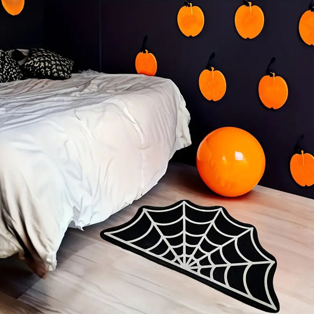 SLYNSHome Halloween Mats,31.5x15.7 Inch Spider Web Bathroom Door Mat Halloween Themed Rugs Avoid Slip Floor Mat Non-slip Pad for Front Door Hallowmas Home Decoration Supplies